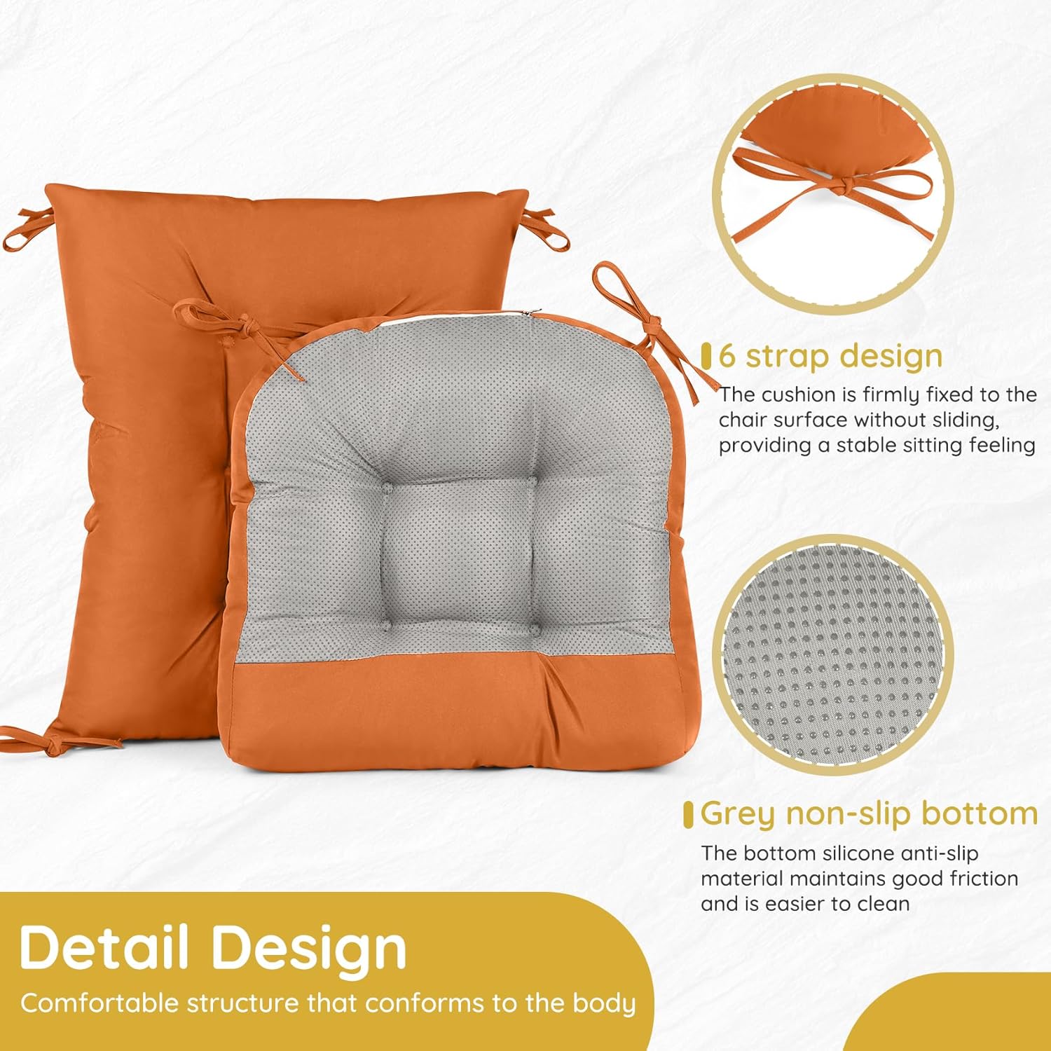 Rocking Chair Cushion Premium Tufted Pads with Ties Indoor/Outdoor Thick Linen Chair Pads Non-Slip Chair Pads for Elderly Sitting 17×17 inch (Waterproof-Orange)