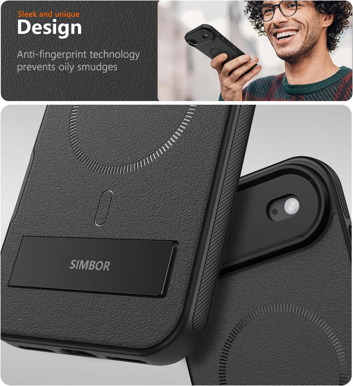 Magnetic for iPhone air Case with Stand[Compatible with MagSafe] Slim Invisible Kickstand, Protective Anti-Fingerprint Phone Cove for iPhone air Case 6.5“, Black