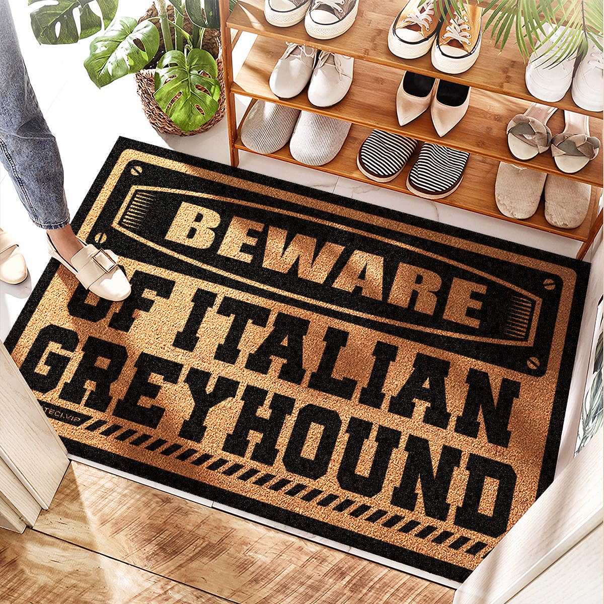 Tapis de cuisine caoutchouc Beware Of Italian Greyhound - Paillasson extérieur boue