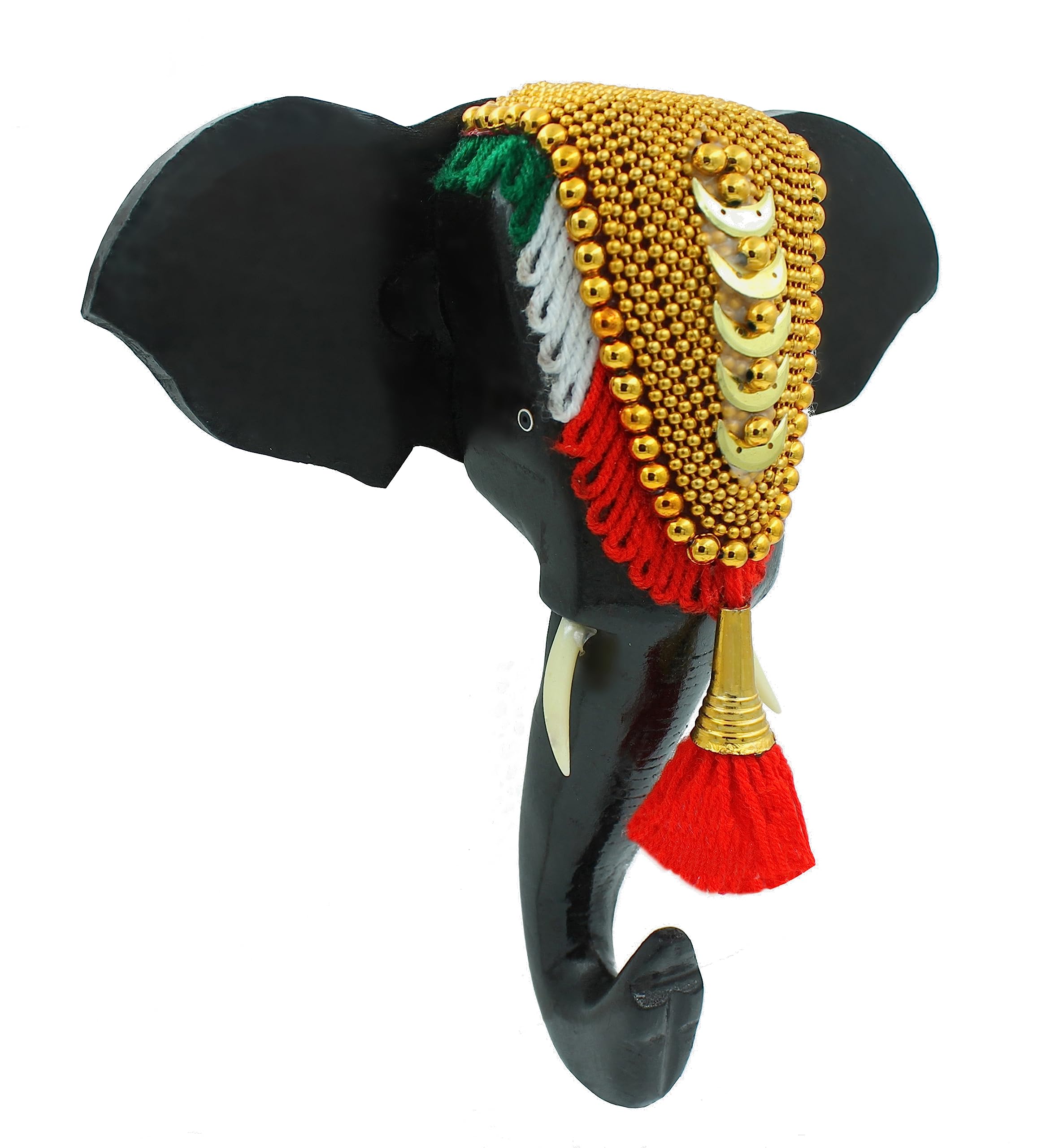 JUSTCLICKINDIA Wood Elephant Nettipattam Pooram Head Handcrafted Wall Hanging 8 Inch, Multicolor