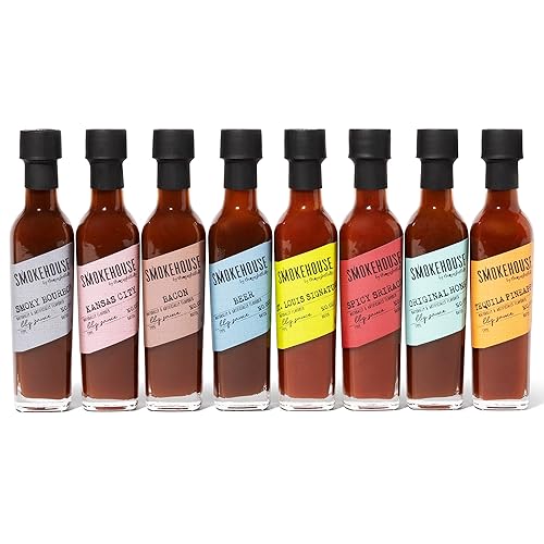 Smokehouse by Thoughtfully, juego de muestras de salsa gourmet para barbacoa en botellas de vidrio, vegano y vegetariano, los sabores incluyen