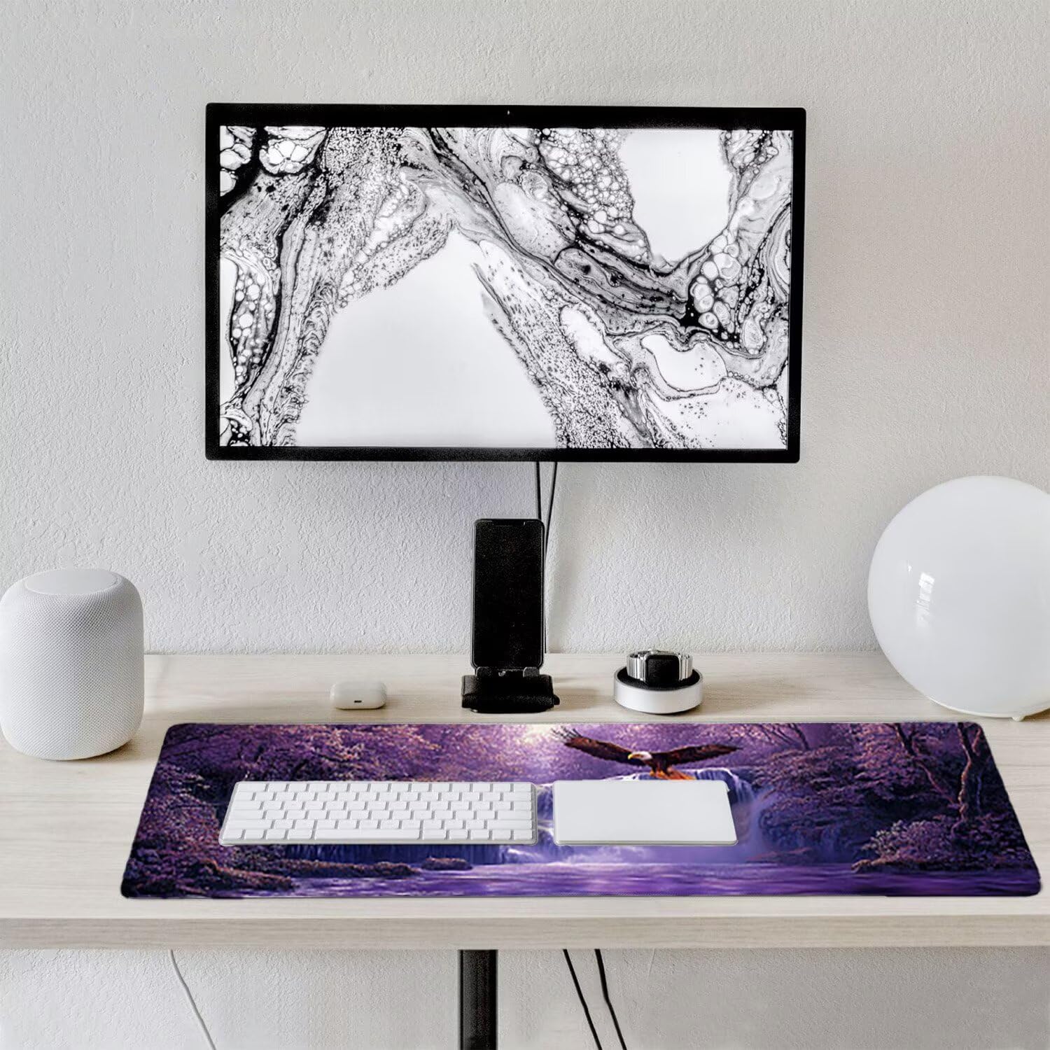 Podkładka pod mysz 160 x 80 cm, gamingowa podkładka pod mysz z przyszytymi krawędziami, wodospad, orzeł, mysz, wydłużona, duża, XXL, podkładka pod mysz gamingową z antypoślizgową gumową podstawą