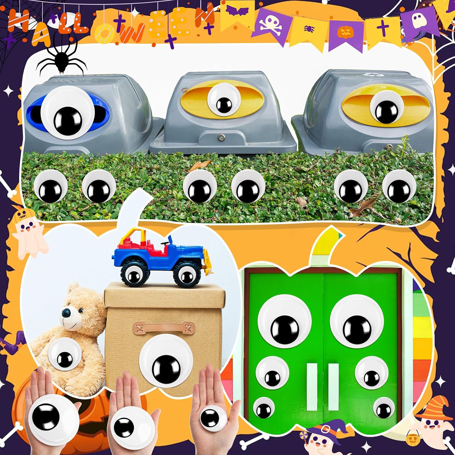 JolliLudo 24 Pcs Googly Eyes Giant Wiggle Eyes with Self Adhesive Eyeball Stickers Black Plastic Large Eyeball for Crafts Making and Party Decorations(2 Inches 3 Inches 4 Inch)