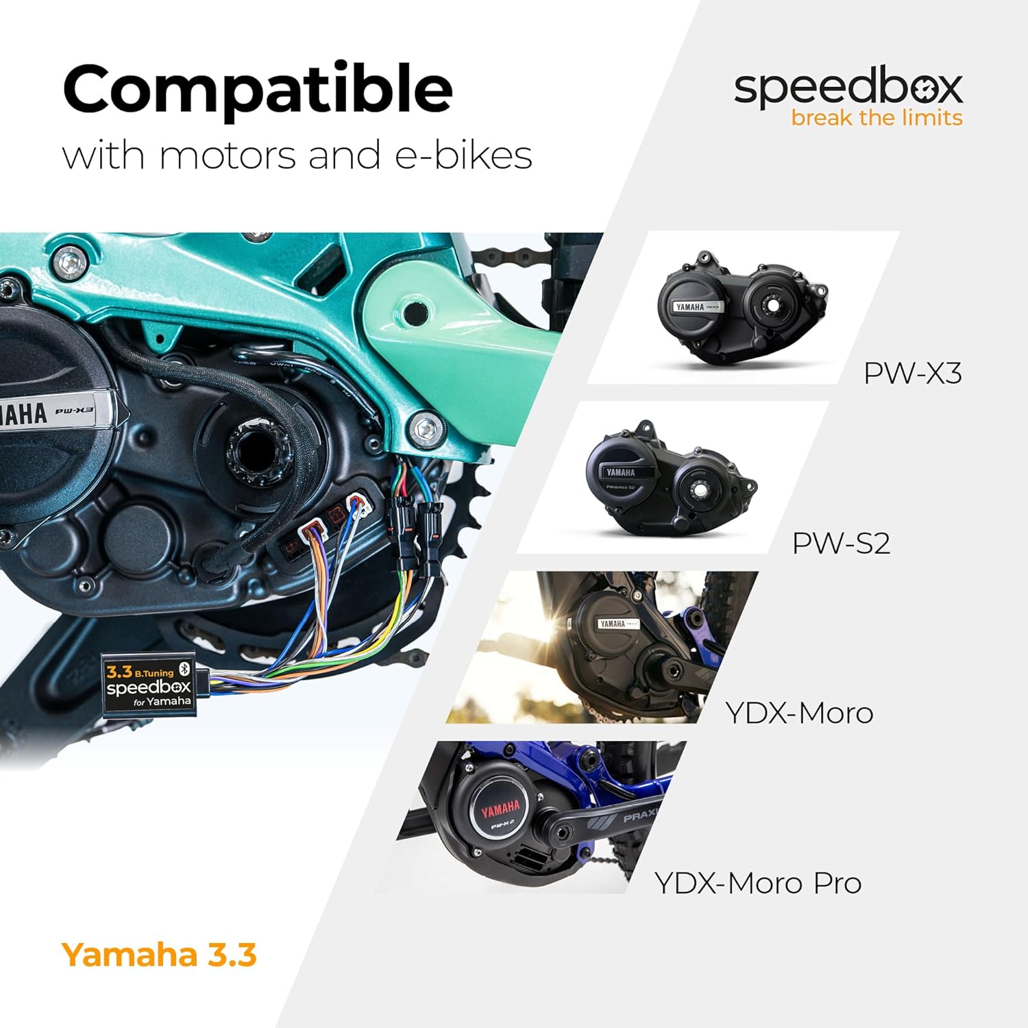 SpeedBox 3.3 Compatible with Yamaha Motors PW-X3, PW-S2 / Also for Yamaha Moro e-Bikes/Tuning Chip with Bluetooth/SpeedBox App SpeedBox 3.3 Compatible with Yamaha Motors PW-X3, PW-S2 / Also for Yamaha Moro e-Bikes/Tuning Chip with Bluetooth/SpeedBox App