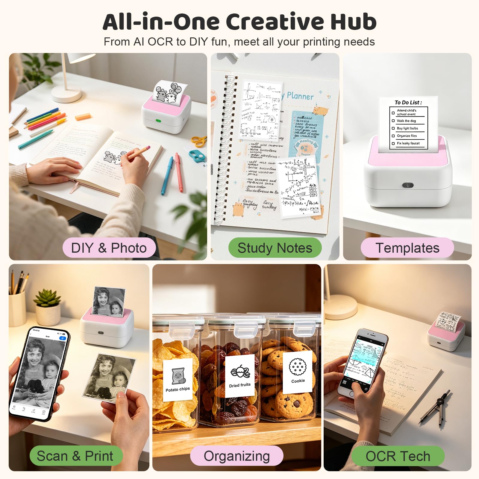 dessports Mini impresora sin tinta rosa - Etiquetadora portátil Bluetooth con cinta y funda