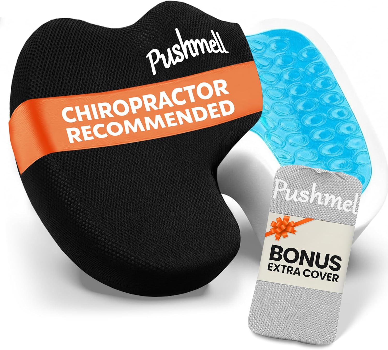 Premium Memory Foam Gel Seat Cushion for Tailbone, Coccyx, Back & Sciatica Pain Relief – Fits 17.5” x 14” Seats, Ergonomic Office & Desk Chair Cushions for Home, Car – Includes Bonus Extra Cover