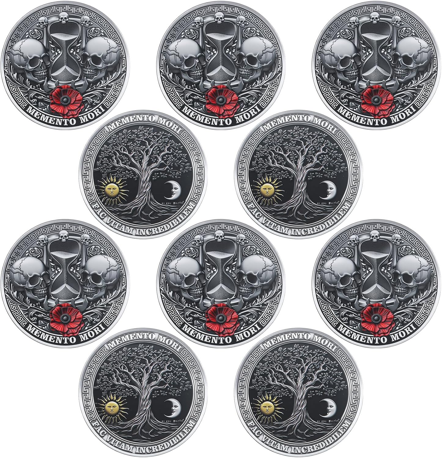 Misdary 10 Pcs Memento Mori Coin Reminder Token Metal Skull Coin Bulk Medallion Stoicism Gifts for Men Women Challenge Stoic Reminder Pendant for Daily Practice
