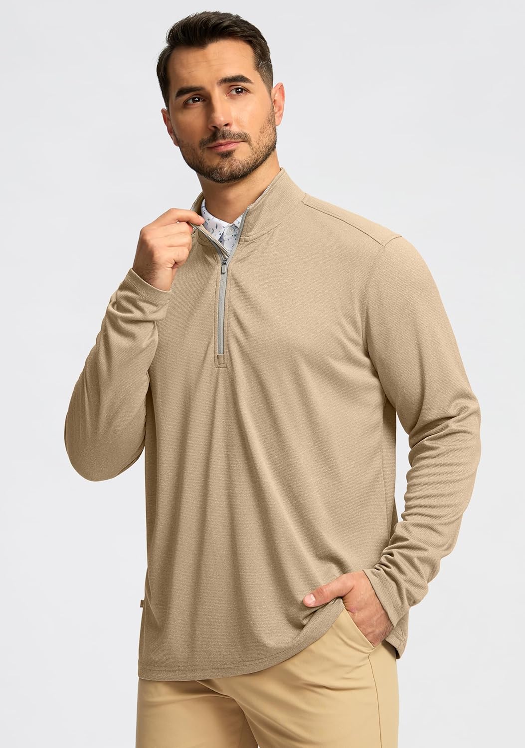 Obla Golf Quarter Zip Pullover for Men Mock Neck Sweatshirt Lightweight Sun Protection Men's Long Sleeve Golf Shirt - Image 2