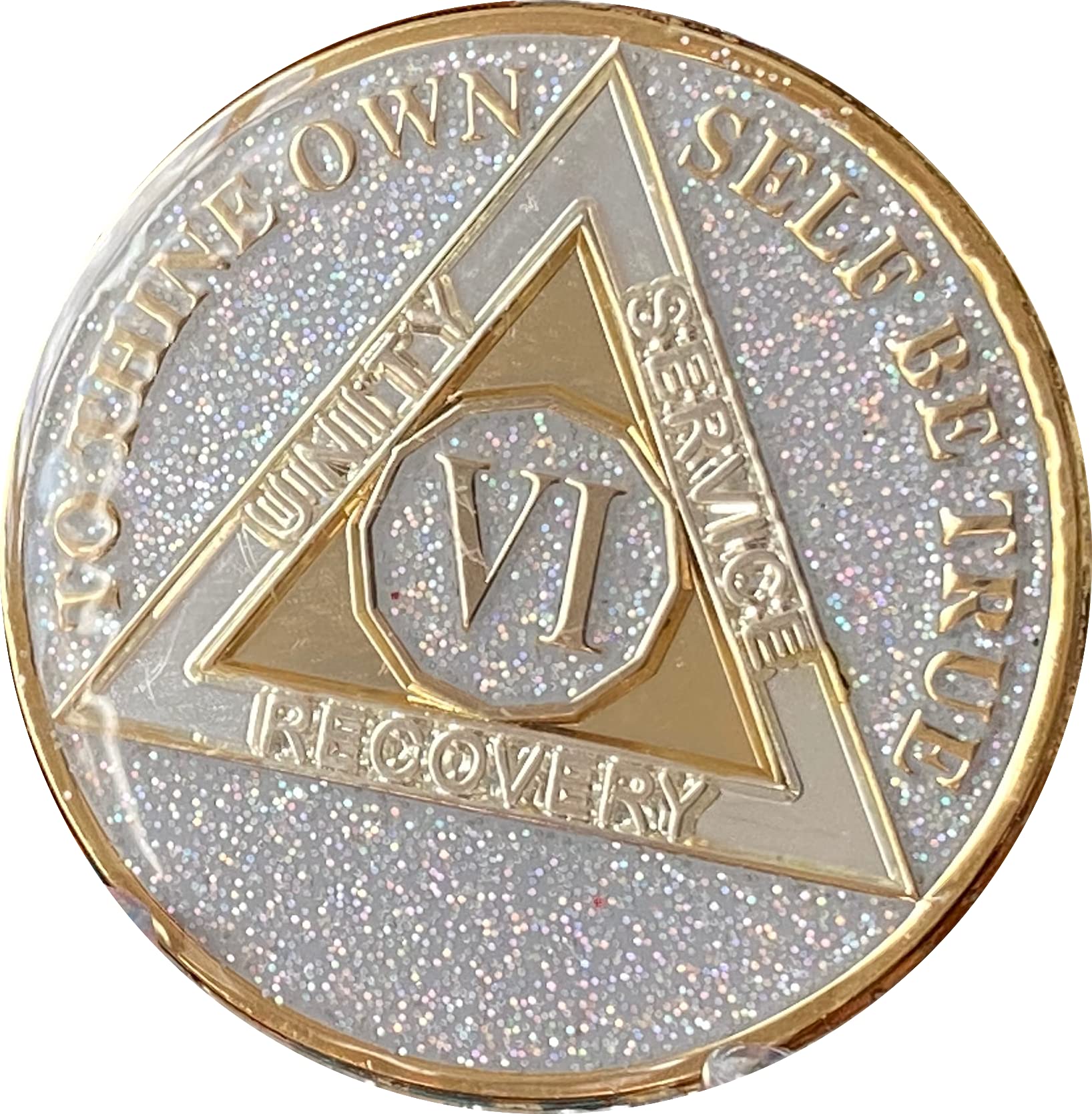 Ranger Industries6 Year AA Medallion Silver Opal Glitter Multi-Color Sobriety Chip