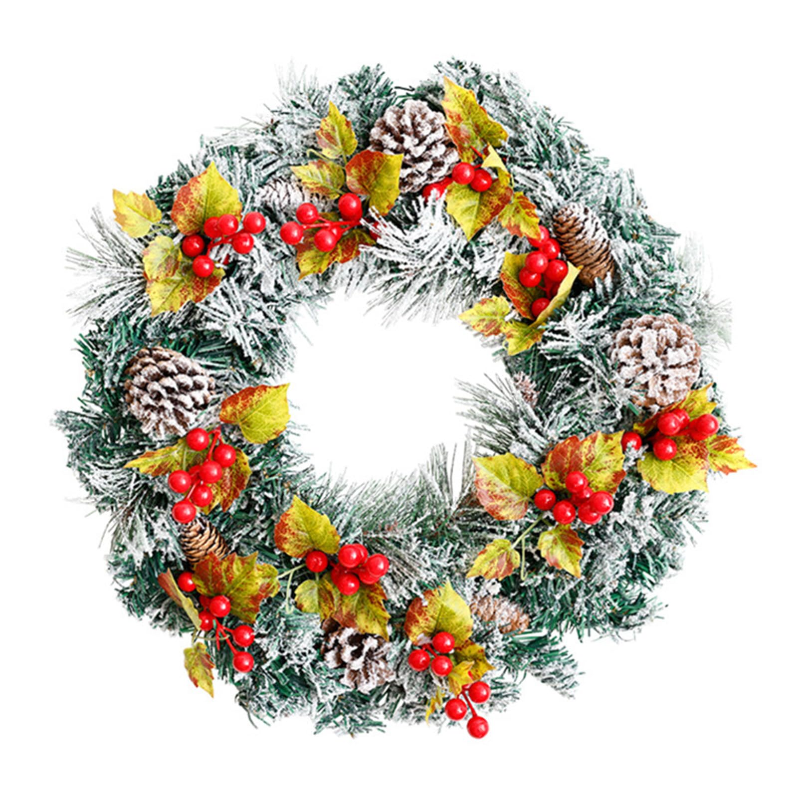 carotoe Christmas Wreath with Realistic Berries Holiday Wreath Hanging Decoration for Door Mantels Wedding Home Decoration Decorative Snow