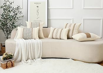 DecorUhome Set Of 2 Linen Cushion Covers 40X40cm,Decorative Outdoor Plain Vintage Cushion Covers With Stitched Edges, Square Farmhouse Neutral Pillow