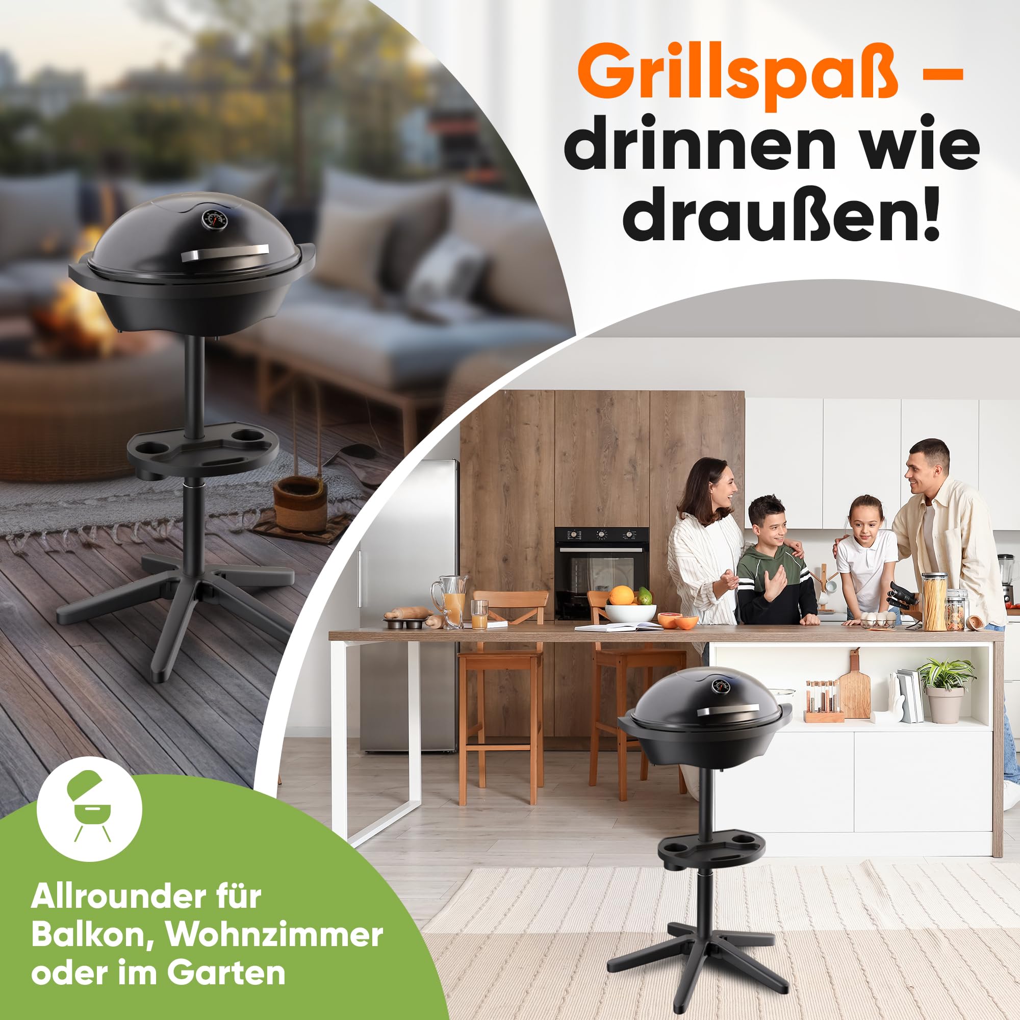 ProfiCook® Elektrogrill | Indoor & Outdoor | Rauchfrei | 2400W | Elektrogrill für Balkon | Profi-Grillplatte | Temperaturanzeige | 2in1 Stand/Tischgrill elektrisch | Grill elektrisch | PC BQS 1303