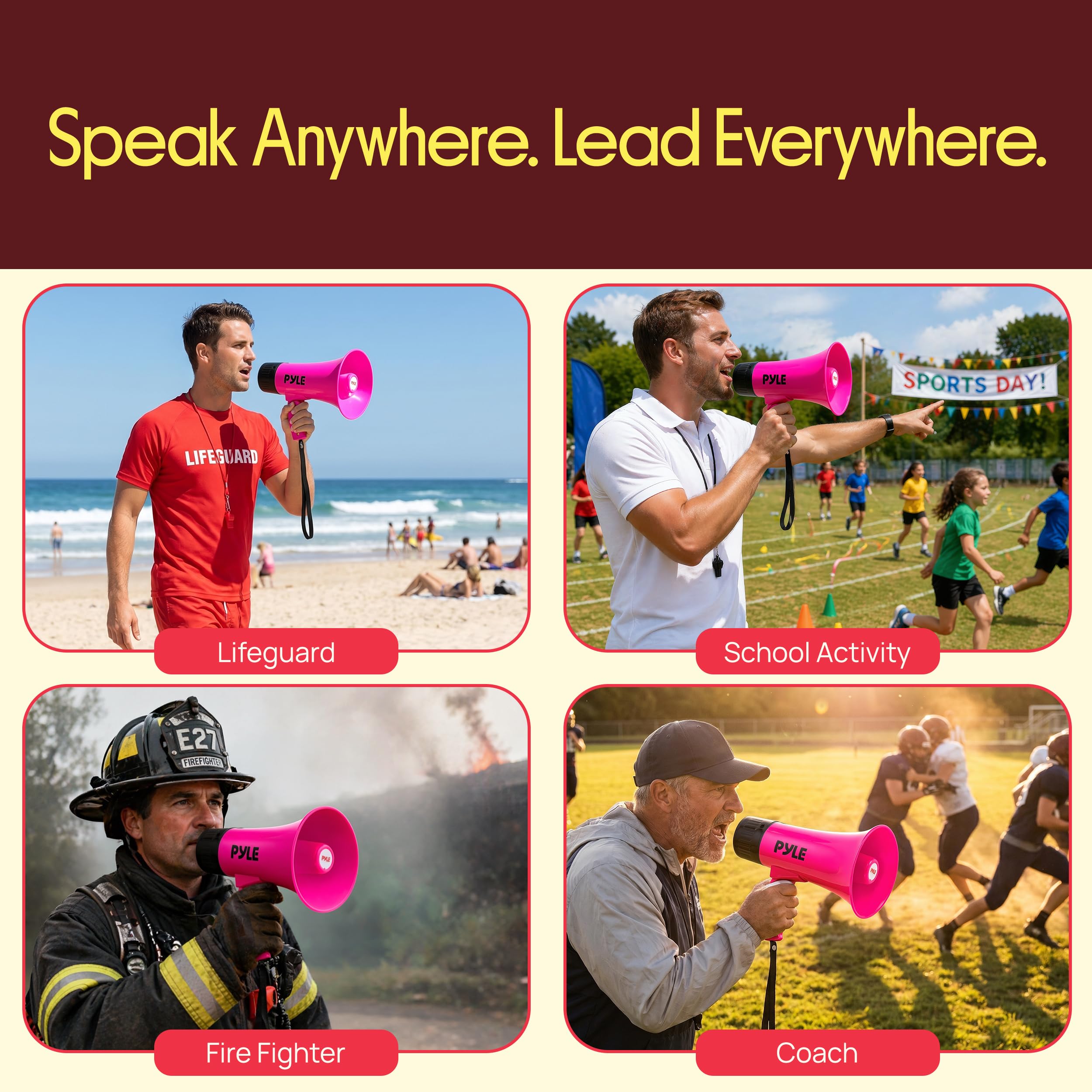 Pyle Megaphone Haut-Parleur 30 W | Mégaphone Bullhorn Rechargeable avec bandoulière, sirène, Bluetooth et changeur de Voix | Portée de 550 m | Enregistrement et Lecture | Design résistant aux