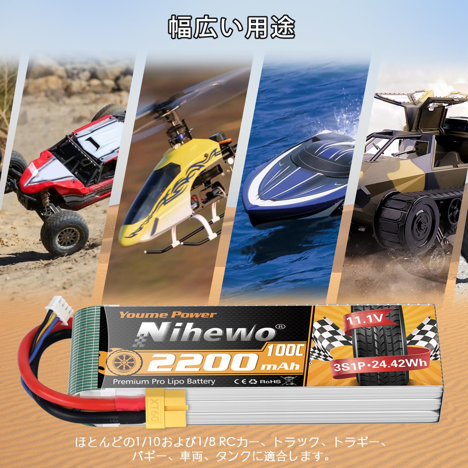 Amazon.co.jp: Nihewo 3S リポバッテリー 11.1V 2200mAh RC リポ