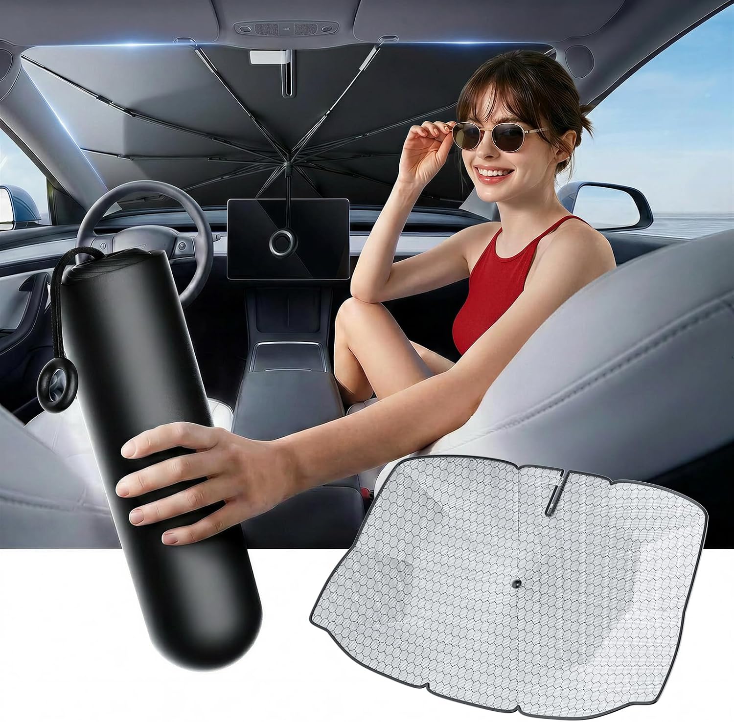 Windshield Sun Shade Umbrella, 63 x 32.3 in, Foldable, Heat Shield