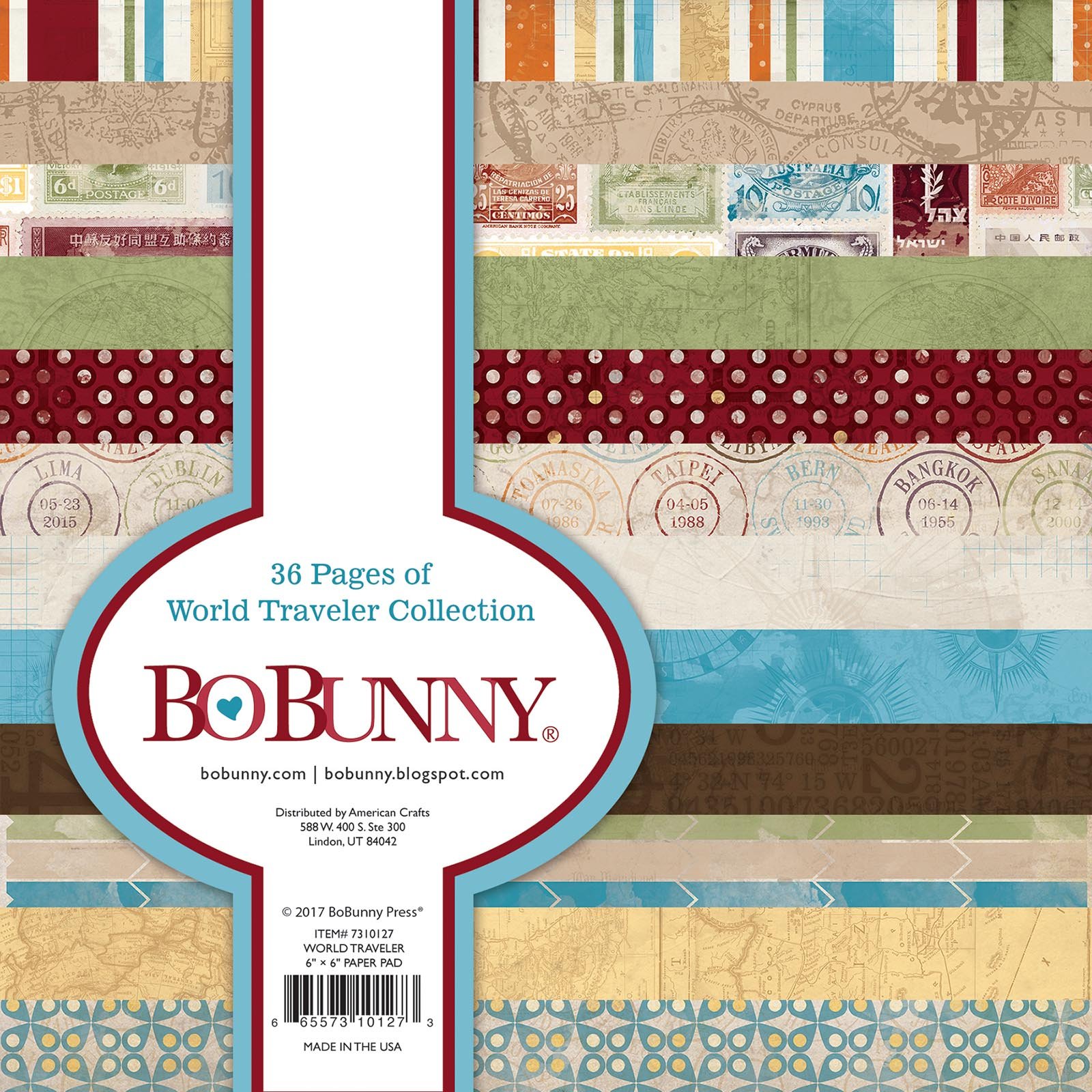 American Crafts BoBunny Single-Sided Paper Pad 6"X6" 36/pkg-World Traveler, 12 Designs/3 Each