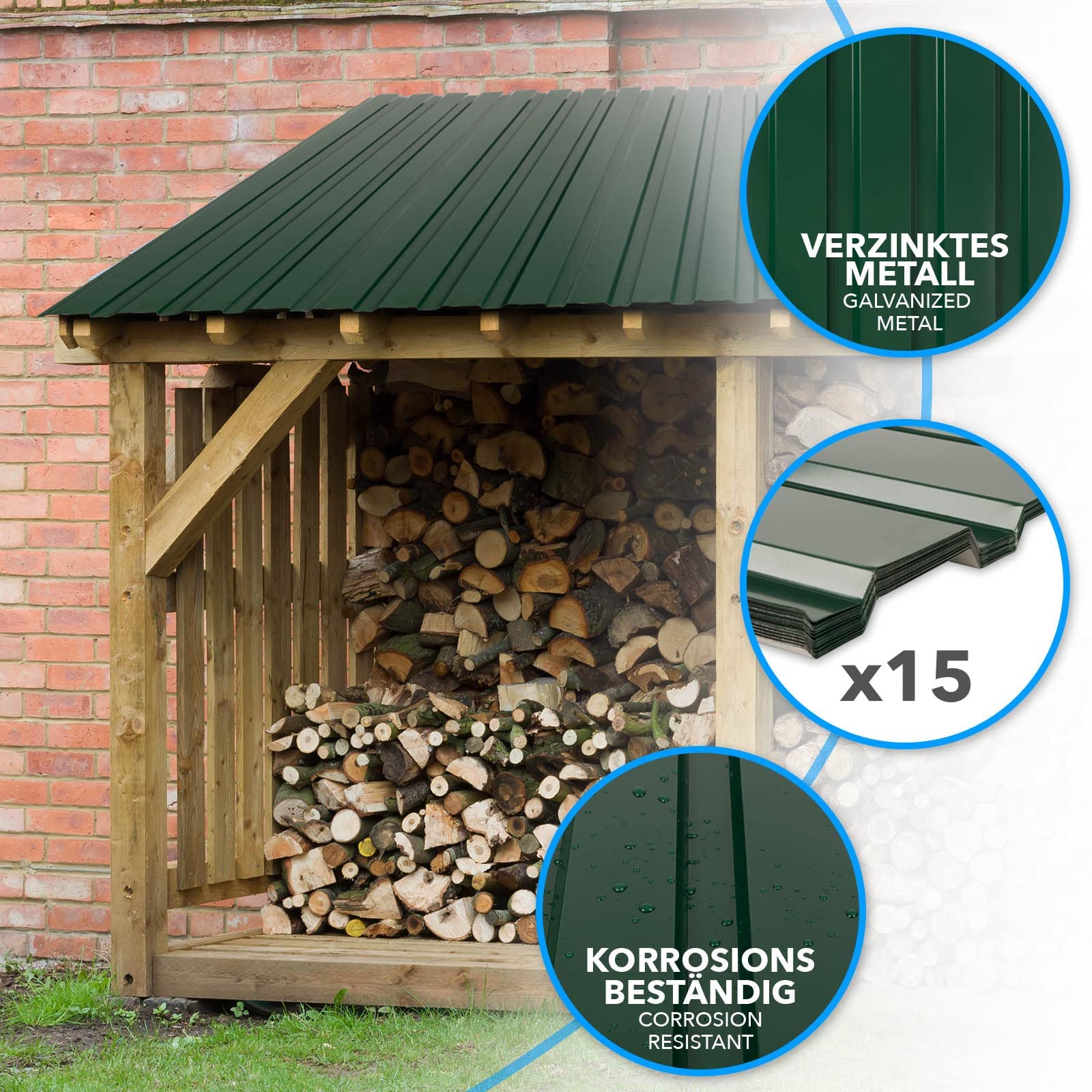KARAT - 15 Pezzi di lamiera trapezoidale 115 x 45 cm - Set di Fogli profilati con Viti - 7, 7 m² lamiera da Parete - Spessore 0, 25 mm - Piastre per Tetto in lamiera d'Acciaio (Verde)