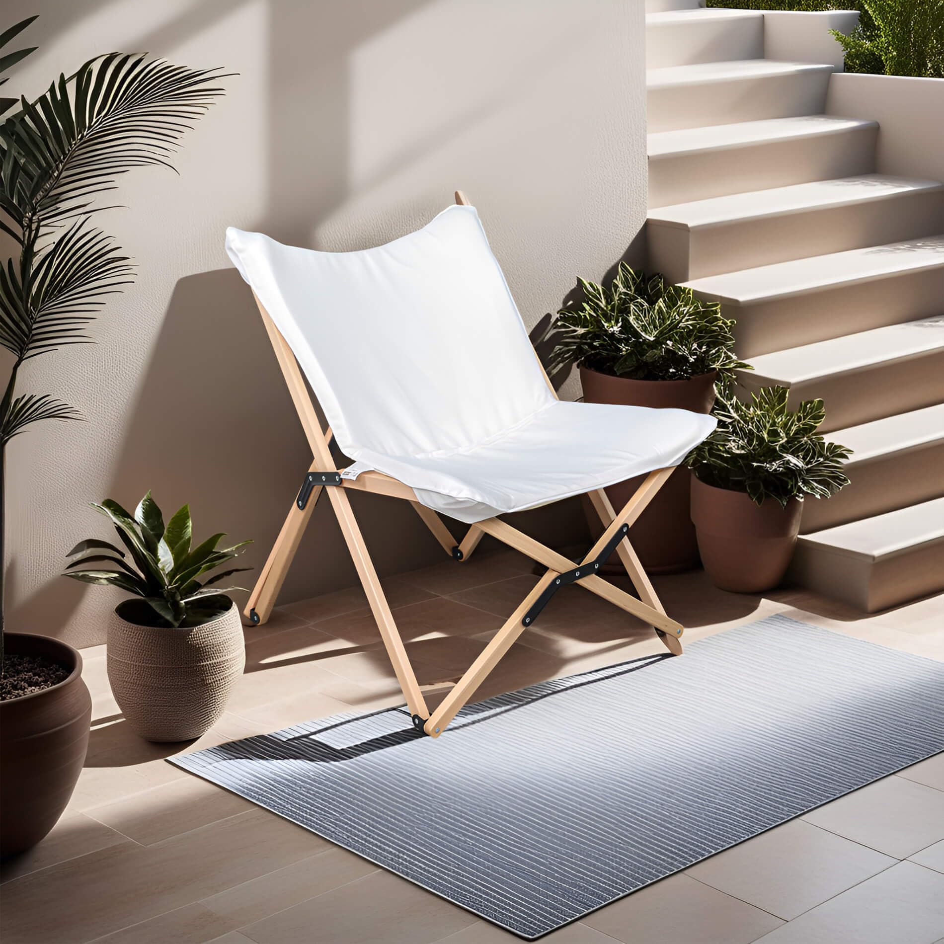 Rebecca Mobili Poltrona da Regista, Seggiola da Esterno, Marrone Bianco, Legno Poliestere, Sedia Pieghevole, con Sacca per Trasporto, per Giardino Camping - Misure HxLxP: 84 x 69 x 74 cm - Art. RE7184