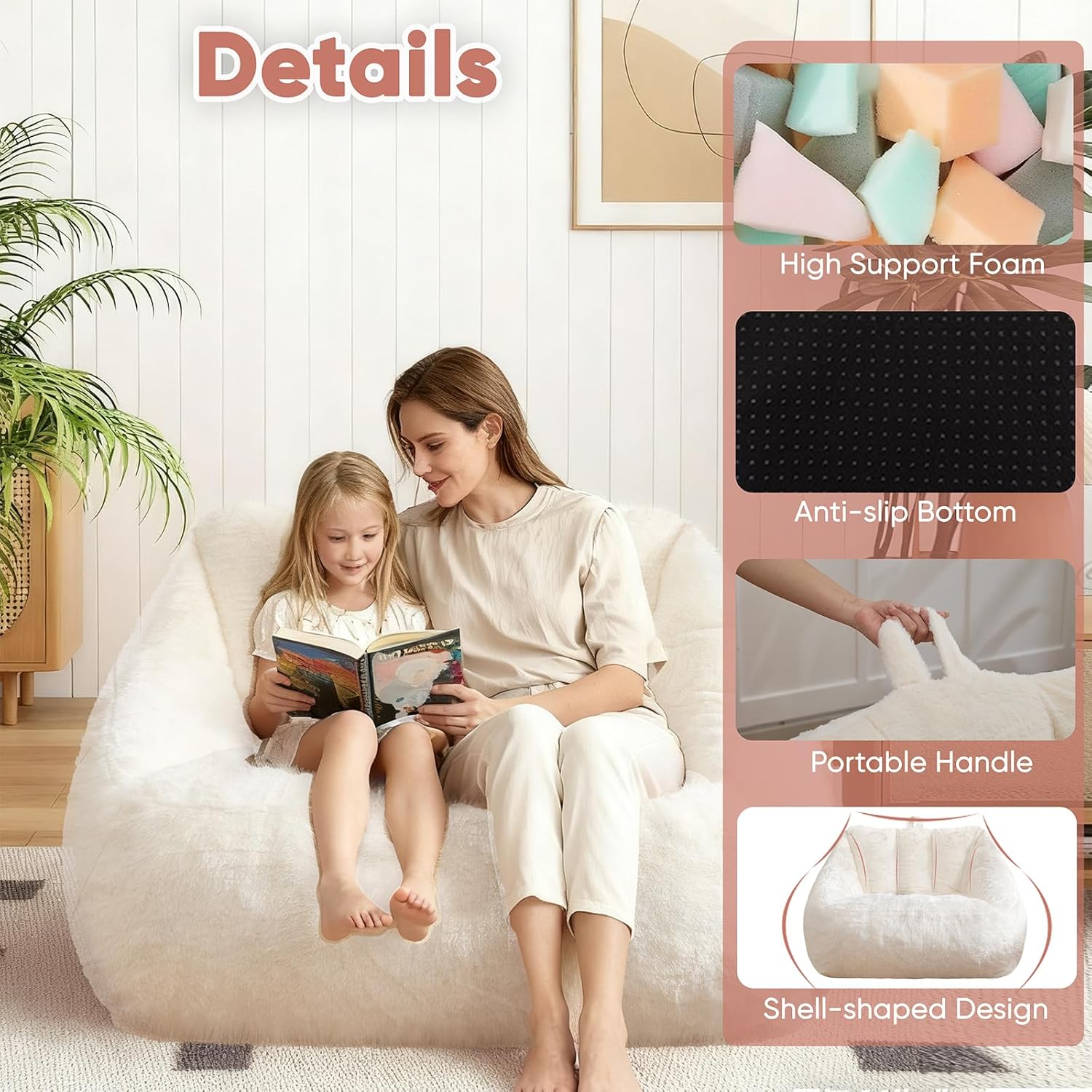 4FT Bean Bag Chair Giant Bean Bag Chairs for Adults Large Bean Chairs with Removable Cover, Beanbag Chair with Filler, Adult Bean Bag Chairs for Living Room, Bedroom Beige
