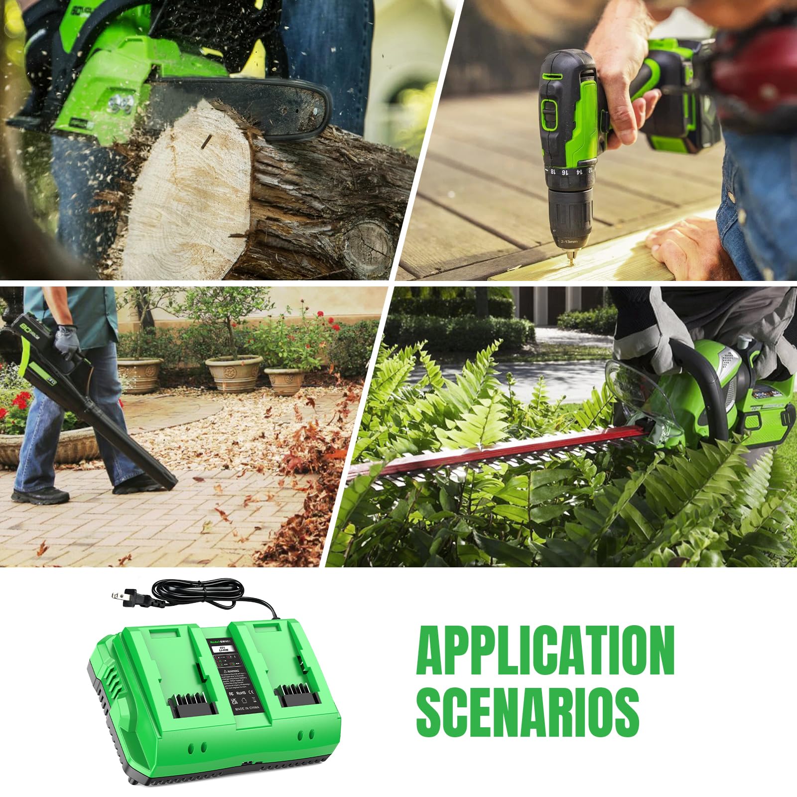 Cargador de batería rápido de doble canal de 40 V para greenwork