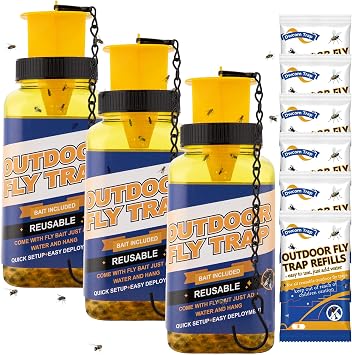 3 Pack Fly Traps Outdoor with 6 Natural Bait Refills