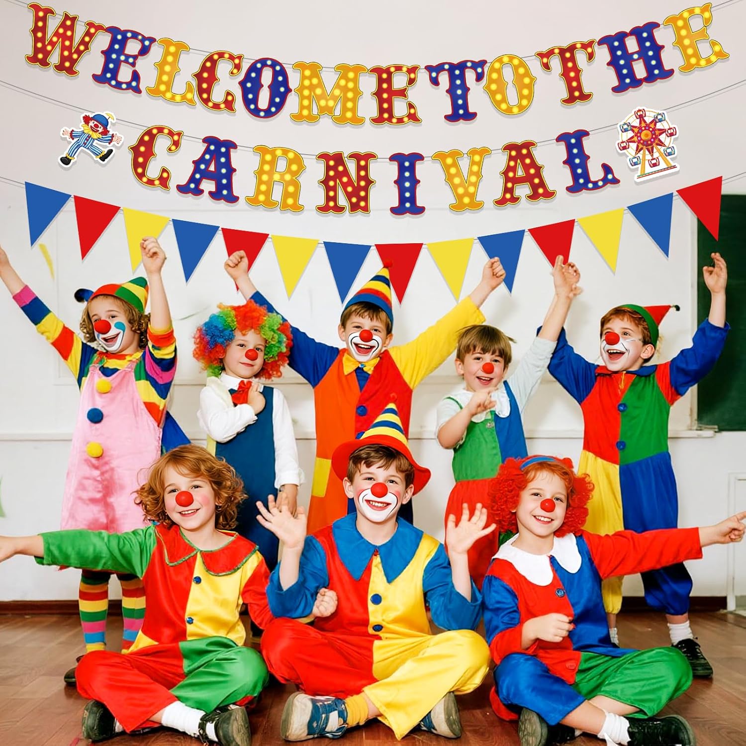 Welcome to The Carnival Banners Red Blue and Yellow Circus Theme Party Decorations Hanging Garland Triangle Flag Pennant Banner Carnival Decorations for Games Birthday Party Supplies