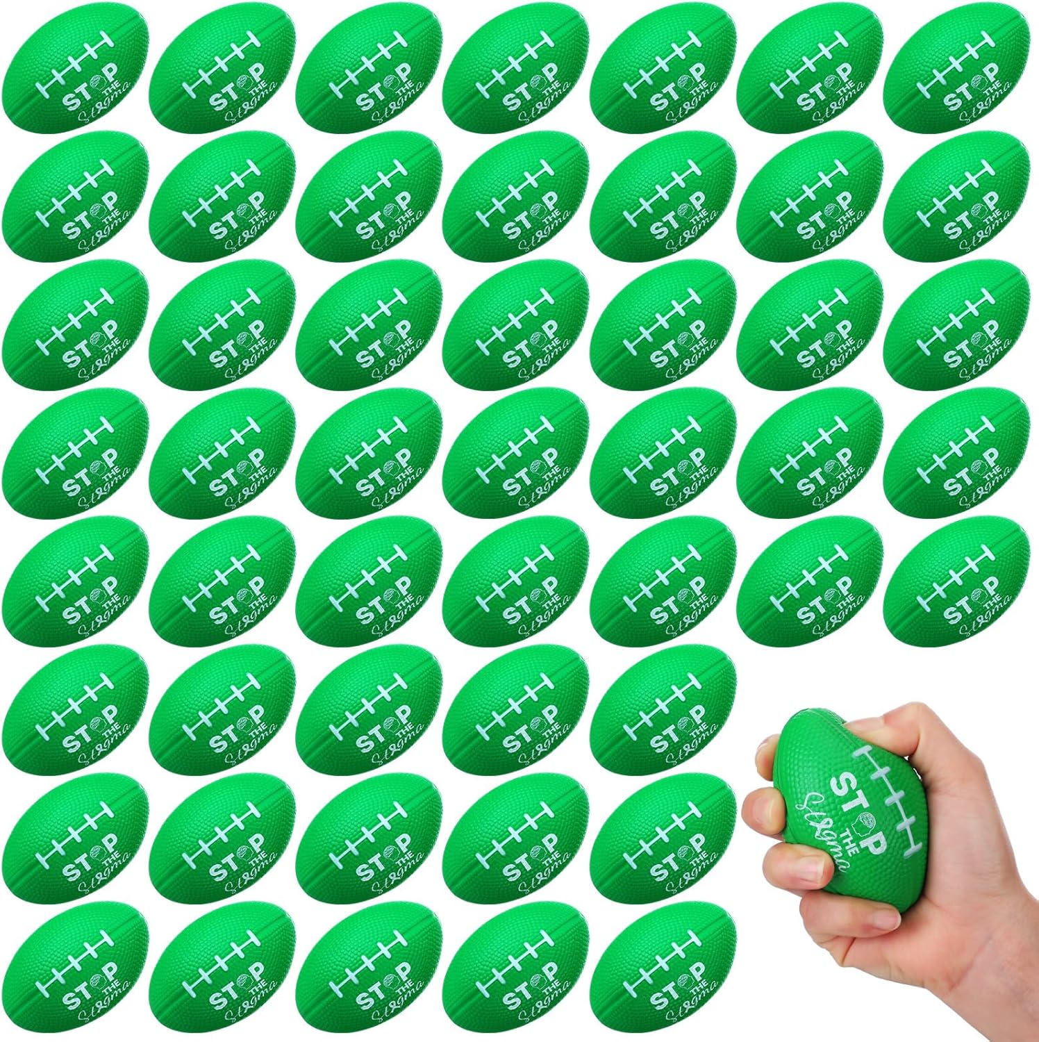 Wettarn 24 Pcs Big Mental Health Awareness Football Stress Balls Stop The Stigma Foam Green Football Bulk Stress Relief Fidget Balls for Mental Health Gifts Sports Party Favors