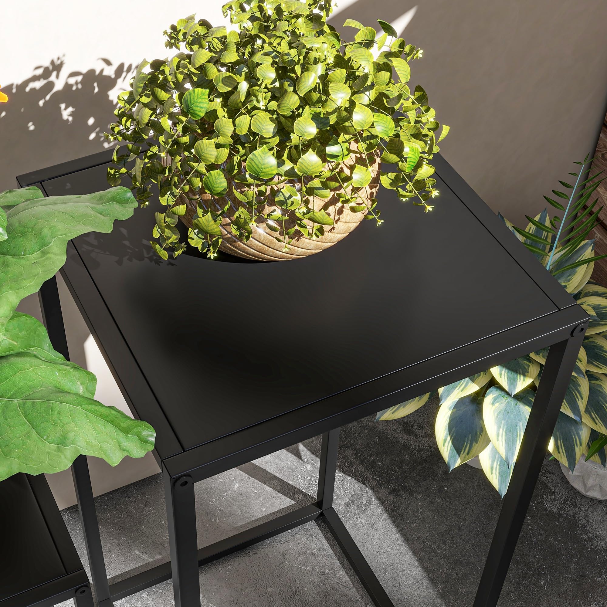 Outsunny Lot de 2 supports pot de fleurs supports pour plantes encastrables structure en acier 2 hauteurs différentes 58,5 et 65 cm design scandinave noir