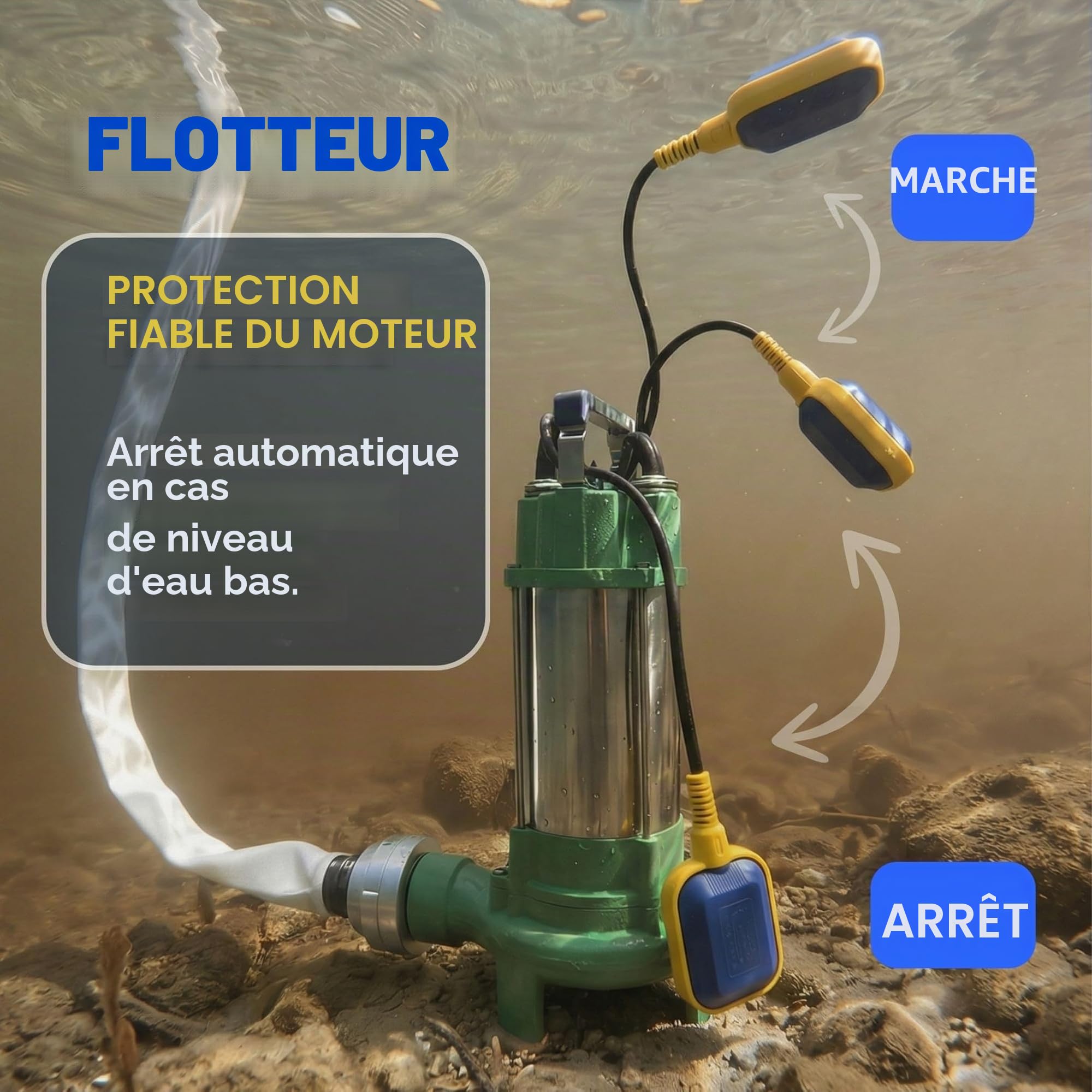 Pompe professionnelle pour eaux usées V550 11000 l/h (pompe à matières fécales professionnelle sans tuyau en C de 2")