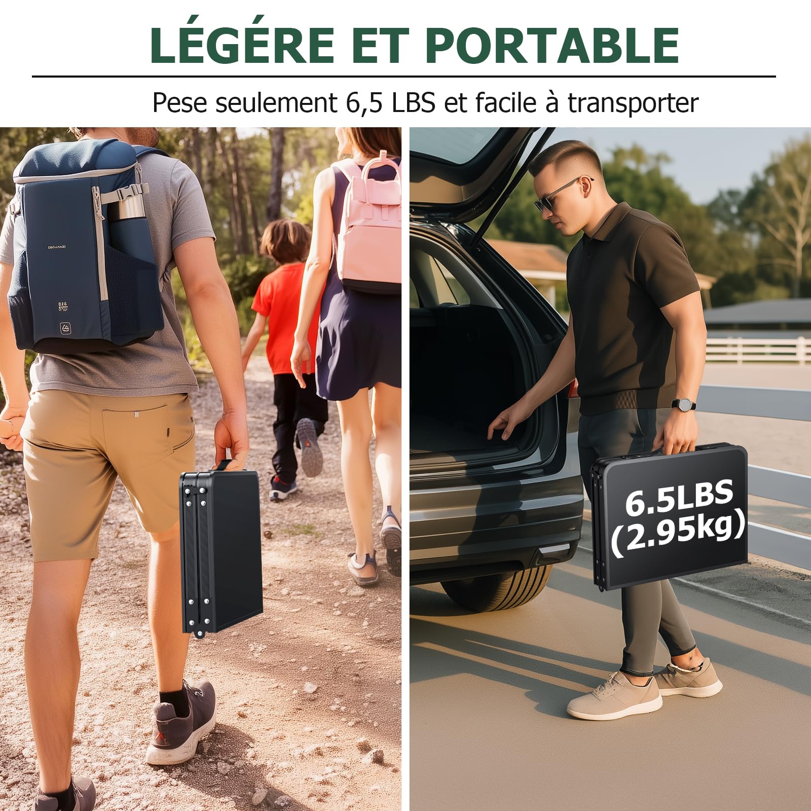 JiGiU Table de Camping Pliante 60 x 40 cm avec 3 hauteurs réglables | Table de Grillade Pliable, Structure en X Cadre en Aluminium, Table de pique-nique Portable pour Extérieur/Intérieur-Noir