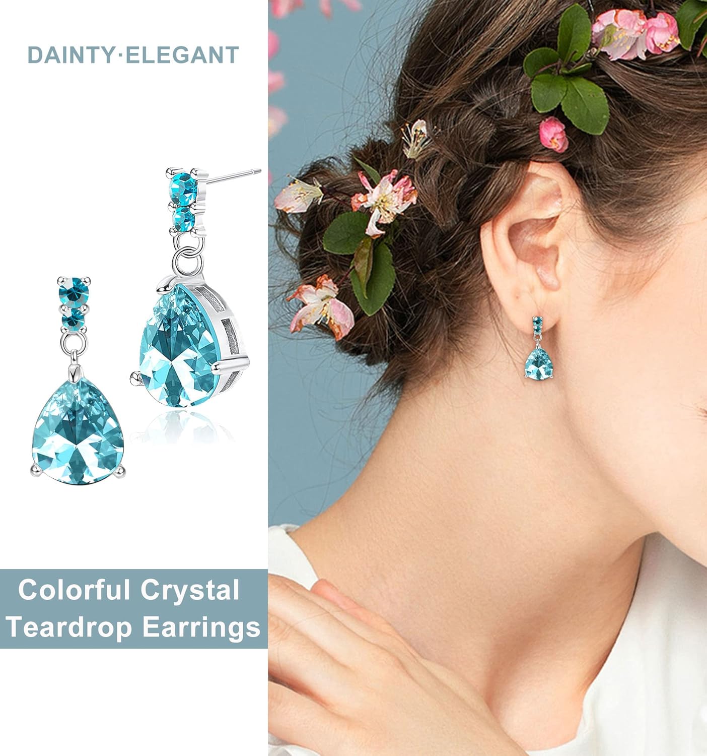 JOERICA 9 Pairs Stainless Steel CZ Dangle Earrings for Women Crystal Teardrop Earrings Set Multicolor Cubic Zirconia Birthstone Drop Earrings - Image 2