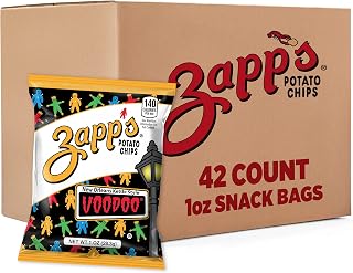 Zapp's Voodoo New Orleans Kettle Potato Chips, 42 Pack 1oz Bags - Gluten Free, Crunchy Salt Vinegar Smoky BBQ Flavor