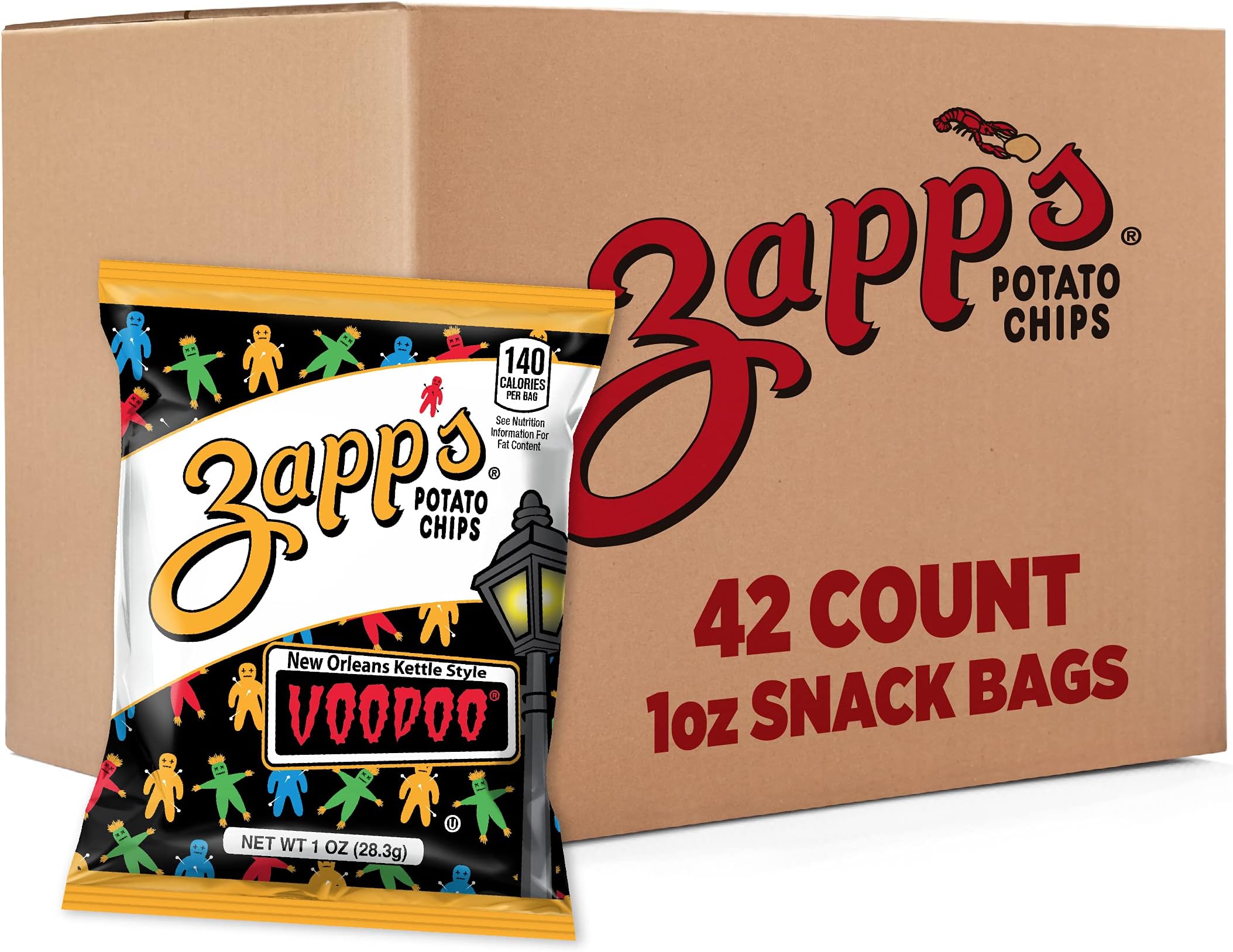 New Orleans Voodoo Potato Chips, 42 Count - Crunchy, Gluten Free Snack with Salt, Vinegar, and Smoky BBQ Flavors