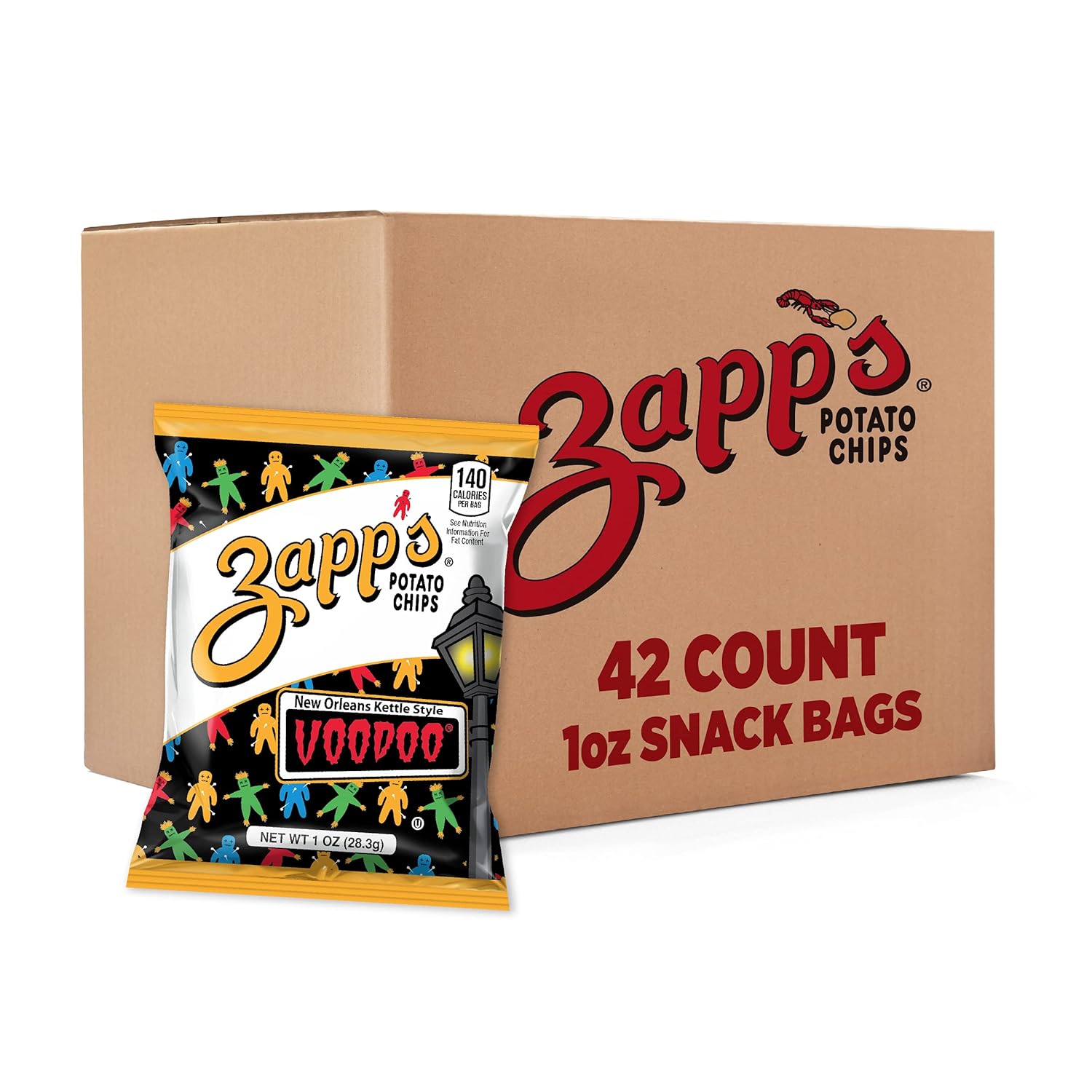 ( best by 19 may 2025) Zapp's New Orleans Voodoo Potato Chips, 42 Count - Crunchy, Gluten Free Snack with Salt, Vinegar, and Smoky BBQ Flavors Voodoo 1 Ounce (Pack of 42)