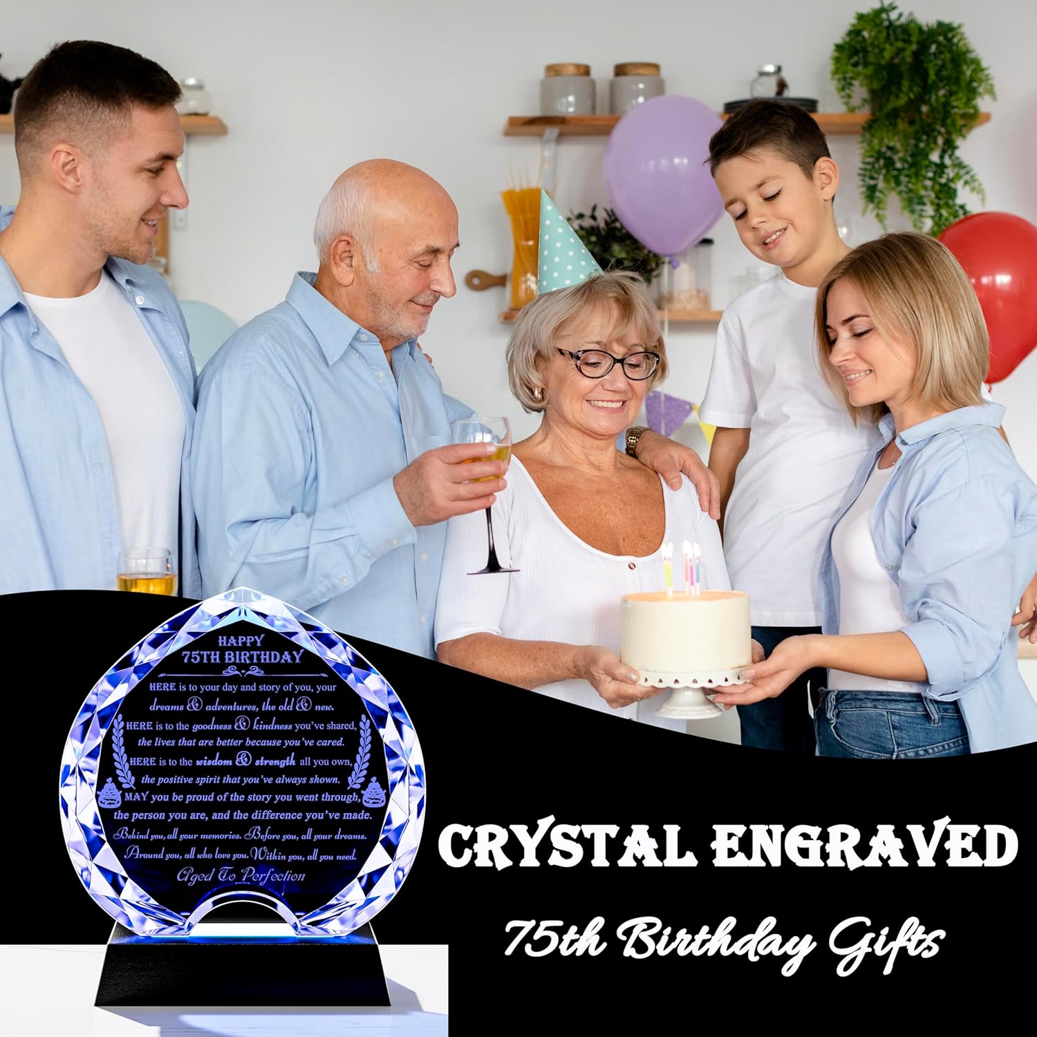 75th Birthday gifts for Women Men with LED Light - Crystal Heart Gift Personalized 1951 75 Year Old Birthday Present For Her Him - Happy 75th Birth Gifts Ideas For Mom Dad Unique - Image 4