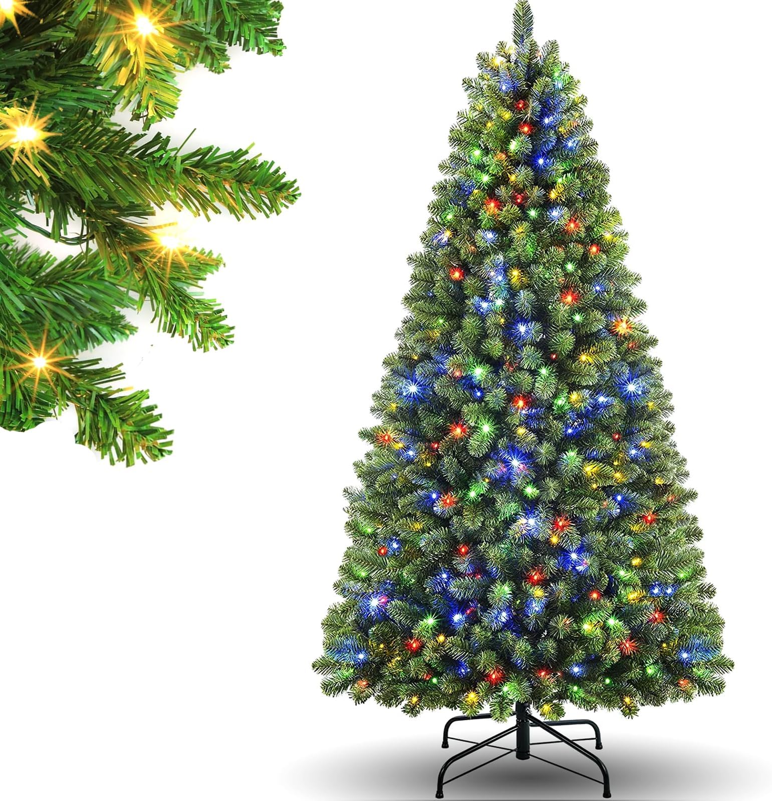 SINCHER Pre-lit Artificial Christmas Tree, Spruce 6ft Artificial Holiday Xmas Tree 1250 Branch Tips, Easy Assembly, Iron Stand, for Room Xmas Wedding Holiday Party 180