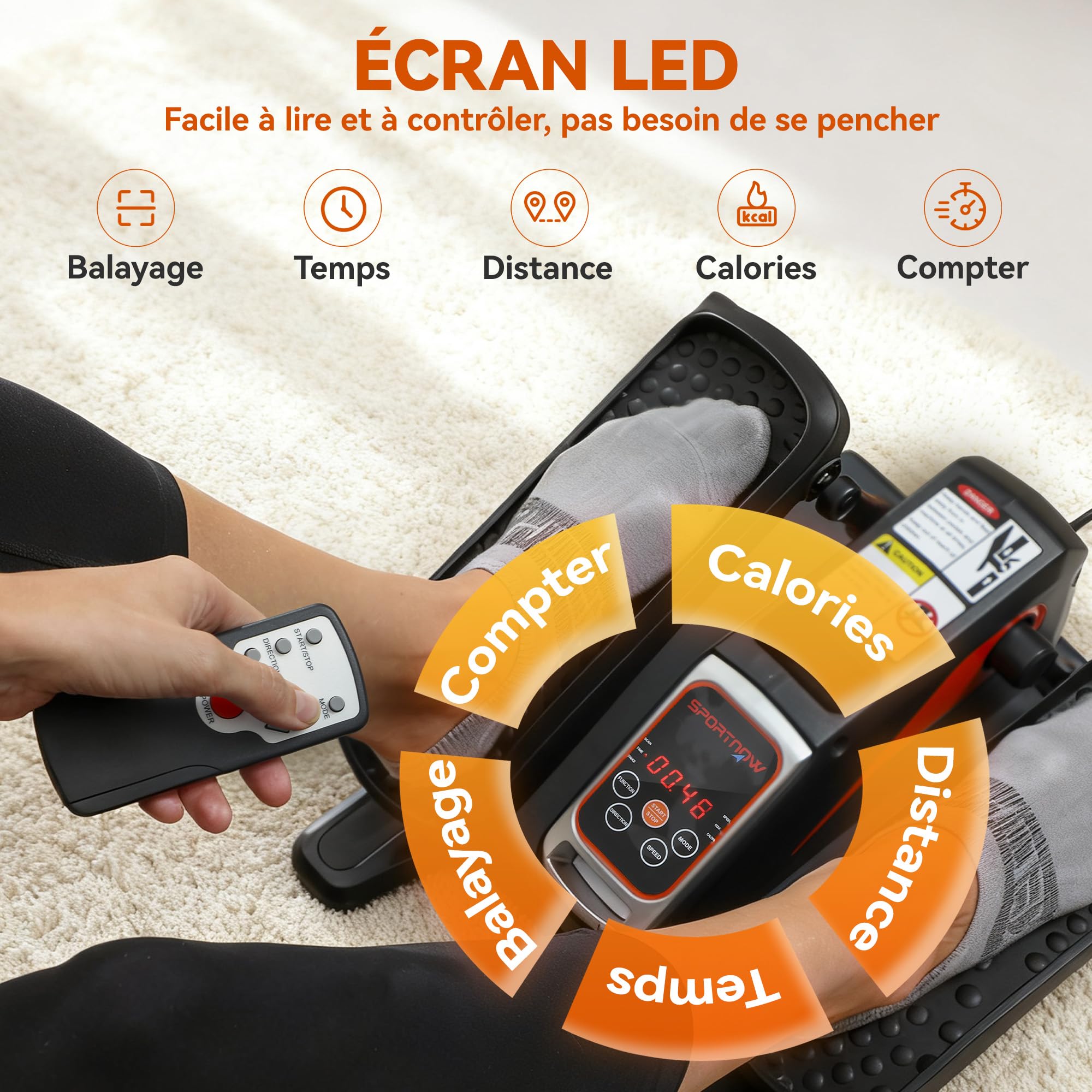 SPORTNOW Vélo elliptique de Bureau Mini Velo d'appartement 12 Vitesses Mode Manuel & Automatique 3 programmes télécommande et écran LCD Silencieux pedalier d'appartement Assis pour Seniors Adultes