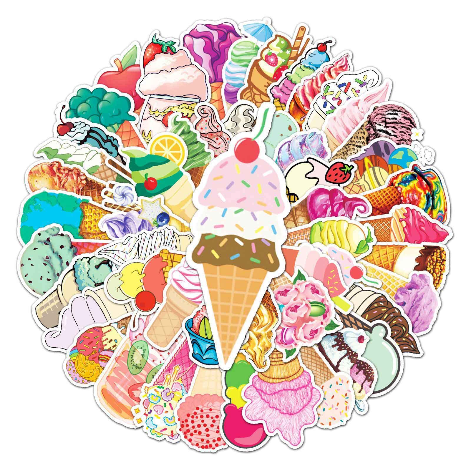 Ice Cream Theme Stickers Pack for Water Bottle Laptop Scrapbooking Phone Skateboard Suitcase Etc.Gifts Perfect Fit for Children,Teens,Adults(50 PCS)