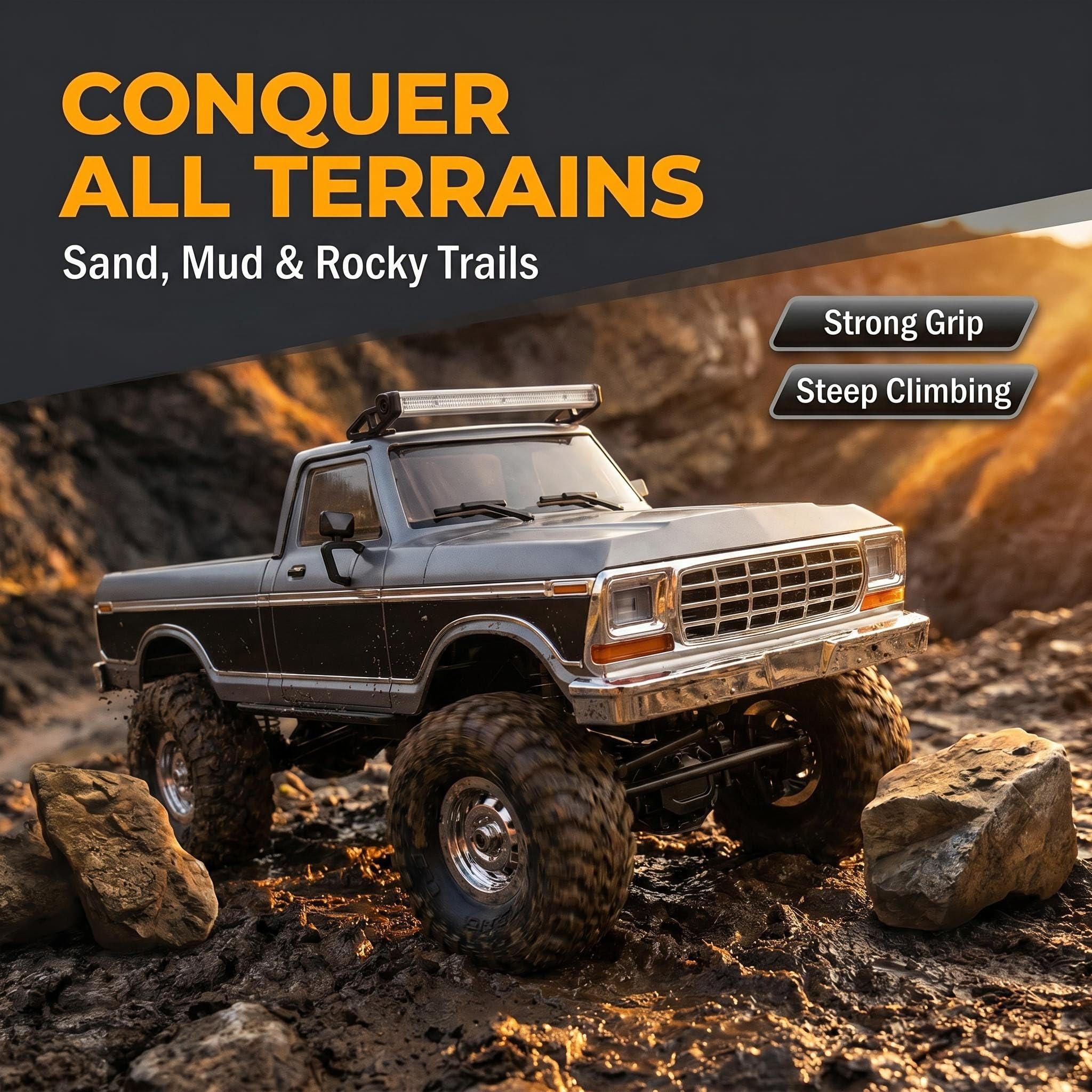Auto telecomandata 1/16, pickup 4x4 proporzionale 2,4G, fuoristrada con 12 modalità di fari, auto radiocomandata per adulti (RTR/nero)