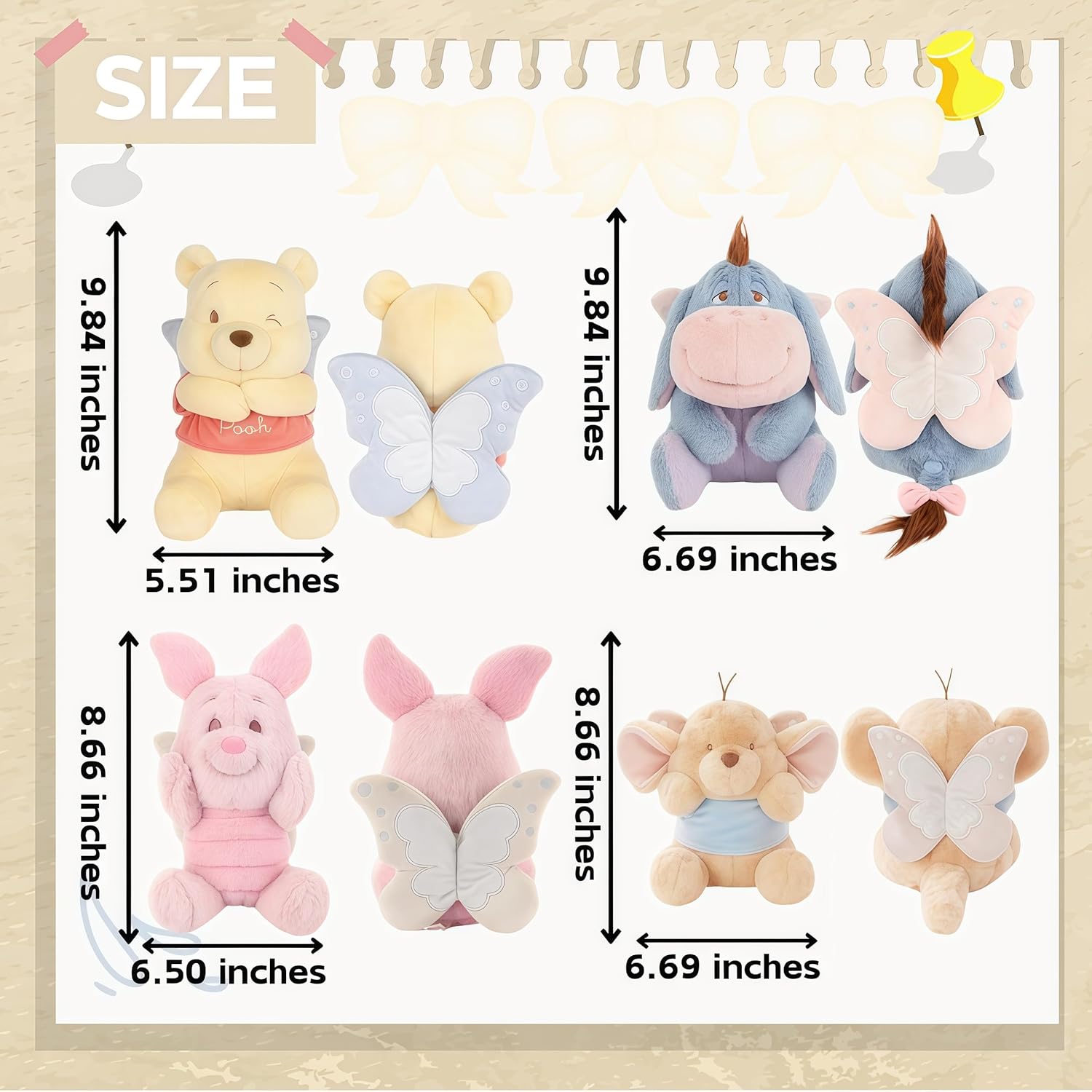 MINISO Disney Butterfly Fairy Theme Dolls – Roo, Eeyore, Winnie the Pooh, Piglet. Cute, Exquisite, Soft Collectibles, Perfect for Gifting (Eeyore)