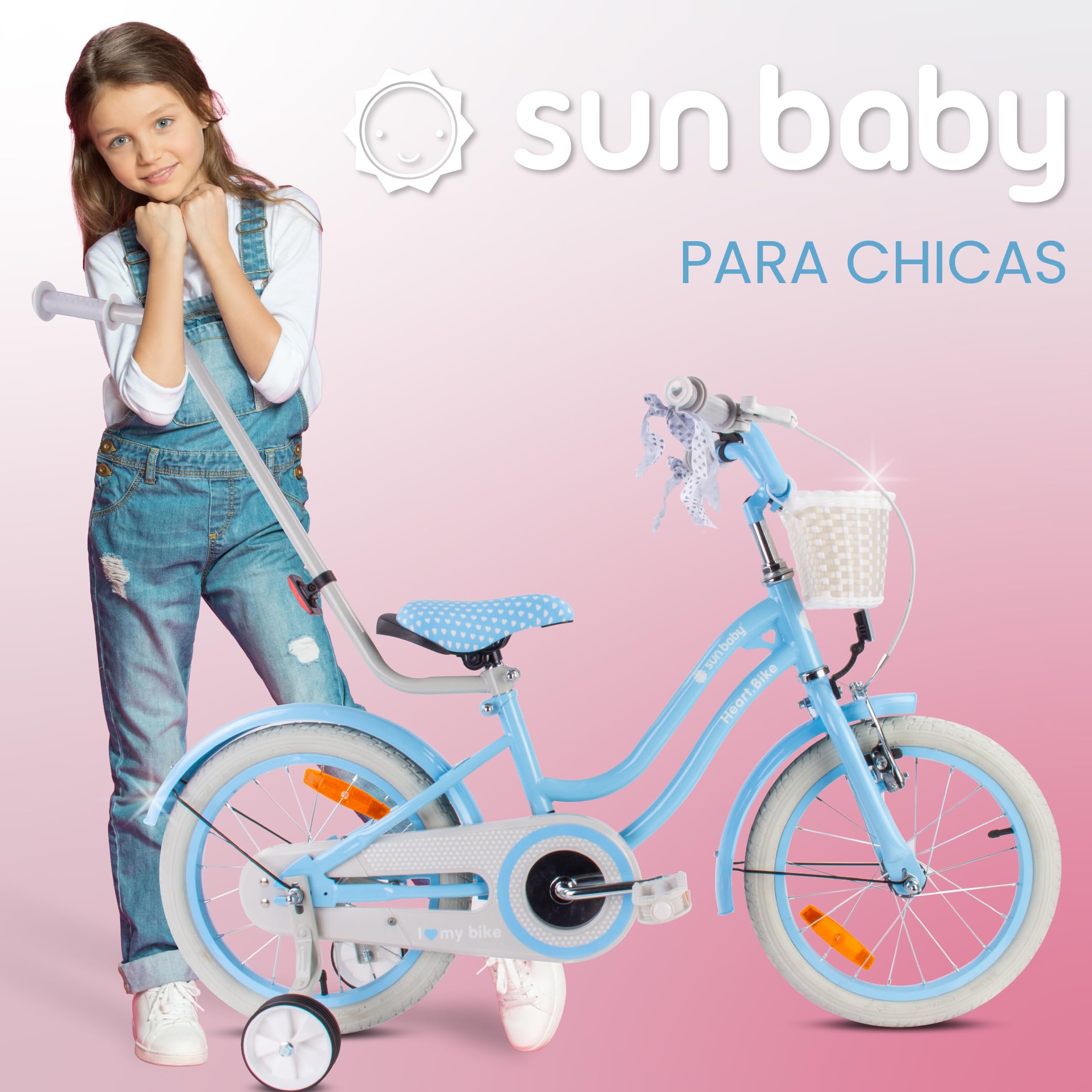 sun baby Bicicleta para niñas Heart Bike, tamaño de Rueda 12 14 16 Pulgadas, con Barra de Empuje Desmontable, Bicicleta Infantil para niñas de 2 a 6 años — view 2