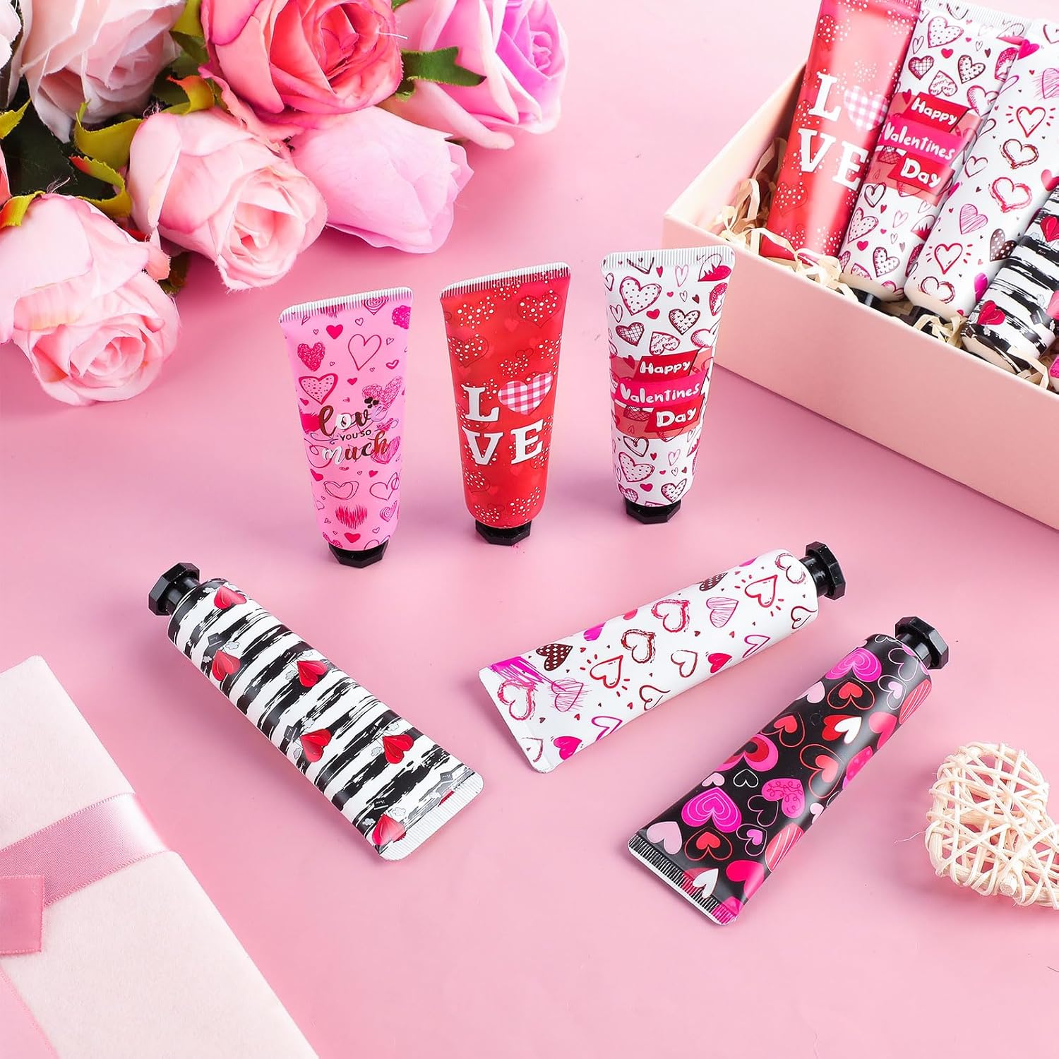 36 Pcs Valentine's Day Hand Cream Gift Bulk Valentine Gift Basket Stuffers Love Heart Moisturizing Galentine's Hand Lotion Bulk Small Dry Cracked Care Cream for Women Friends Seniors Clients, 30 ml
