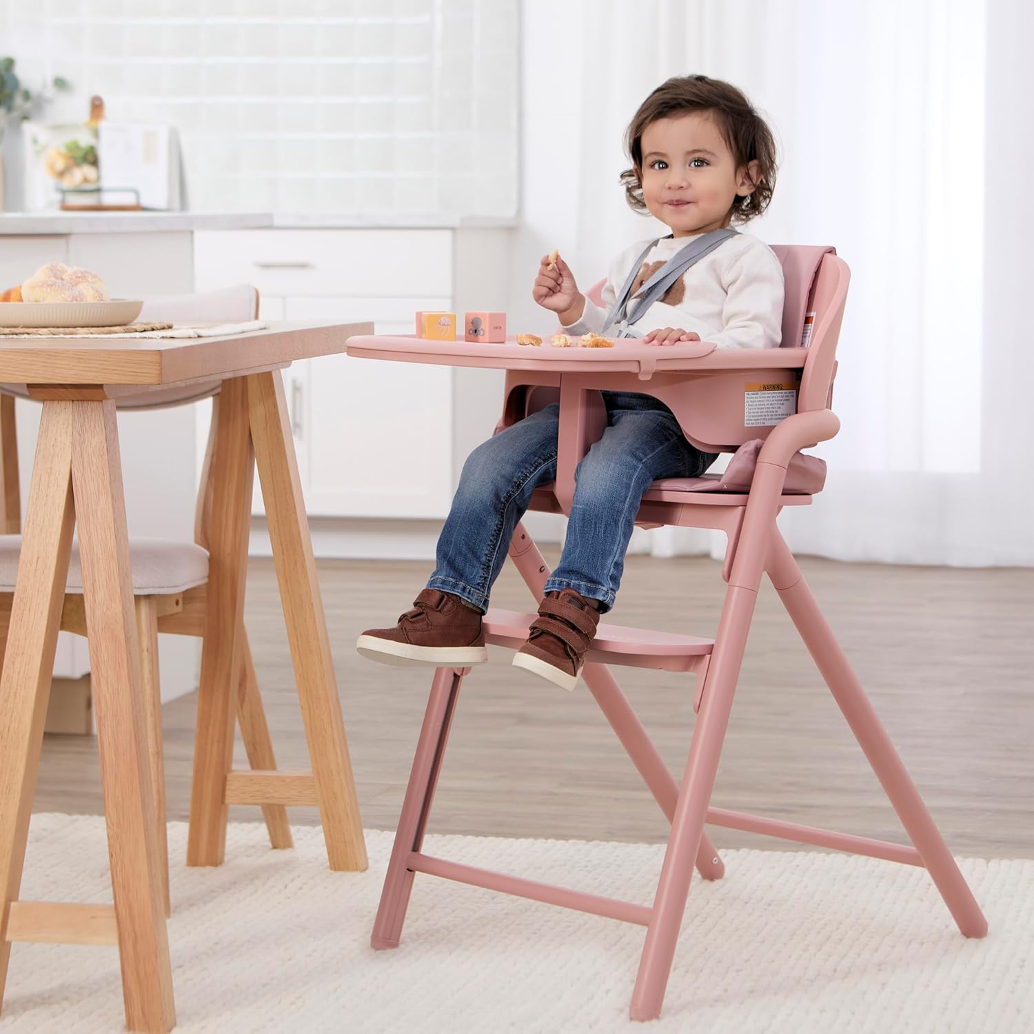 Evolur Step and Savor Baby High Chair, Converts to Adult Stool, 5 Position Adjustable Height and Footrest Positions Portable High Chair, Removable Tray, Easy to Clean and Removable Cushion