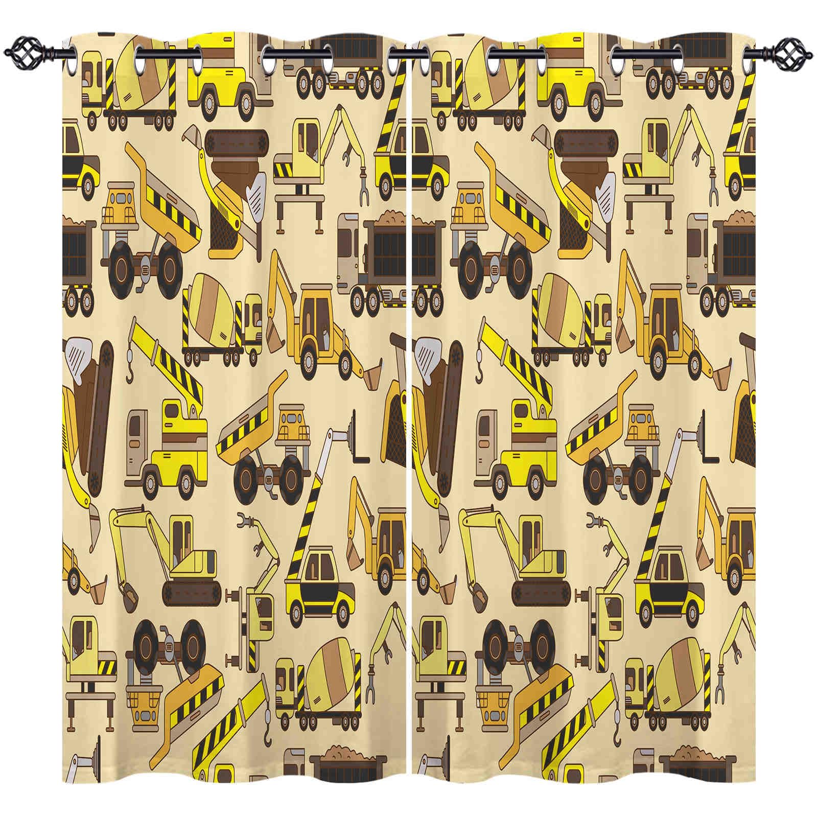ANHOPE Truck Curtains Eyelet 80% Blackout Curtains Cartoon Transport Construction Truck Print Pattern Thermal Insulated Window Drapes for Kids Boys Girls Bedroom Living Room 55 x 69 Inch Drop 2 Panels — image 1
