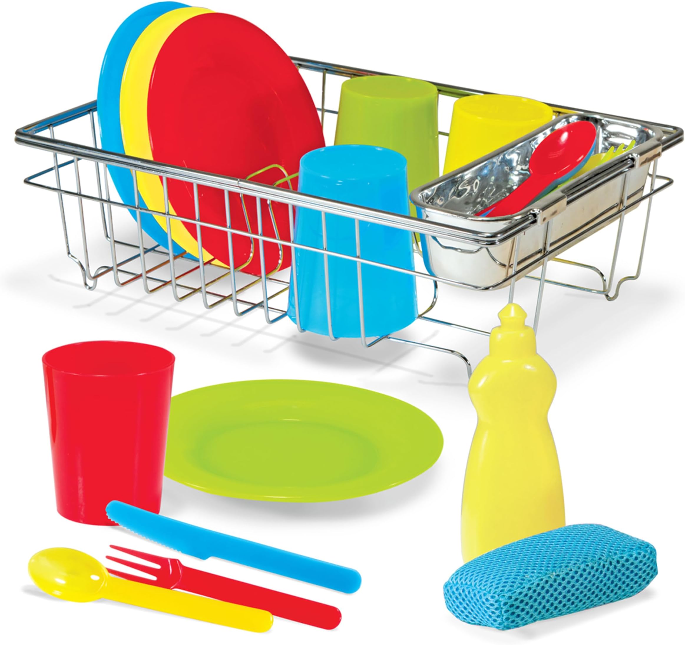 Wash and Dry Dish Set - 24 Pieces Kids Play Dishes, Play Kitchen Accessories, Toy Dishes for Kids Kitchen Ages 3+