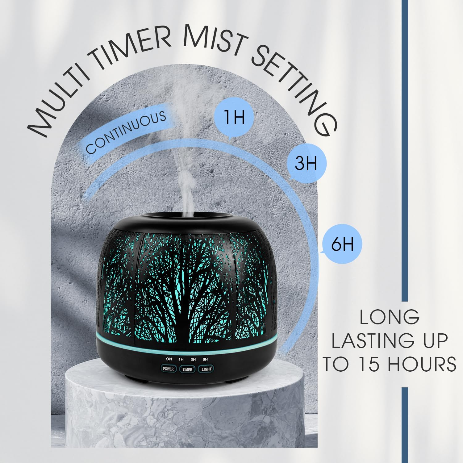 ARVIDSSON 500ml Essential Oil Diffuser, Metal Diffusers for Essential Oils, Aromatherapy Diffuser for Large Room, Color Mood Light & Mist Timer Setting, Gift for Women - Black Tree