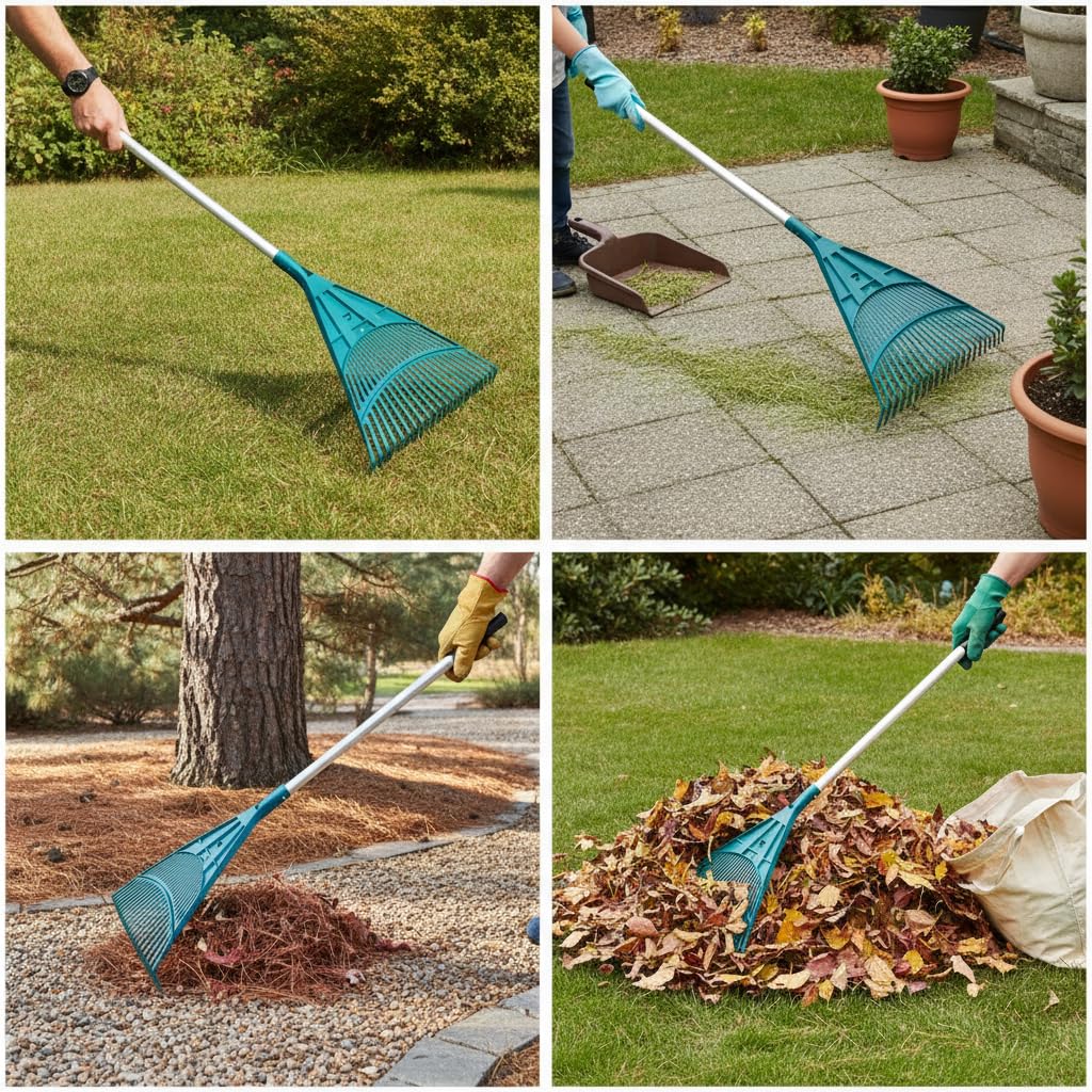 Râteau Jardin à Feuilles télescopique , 24 Dents, Manche alu Inclus