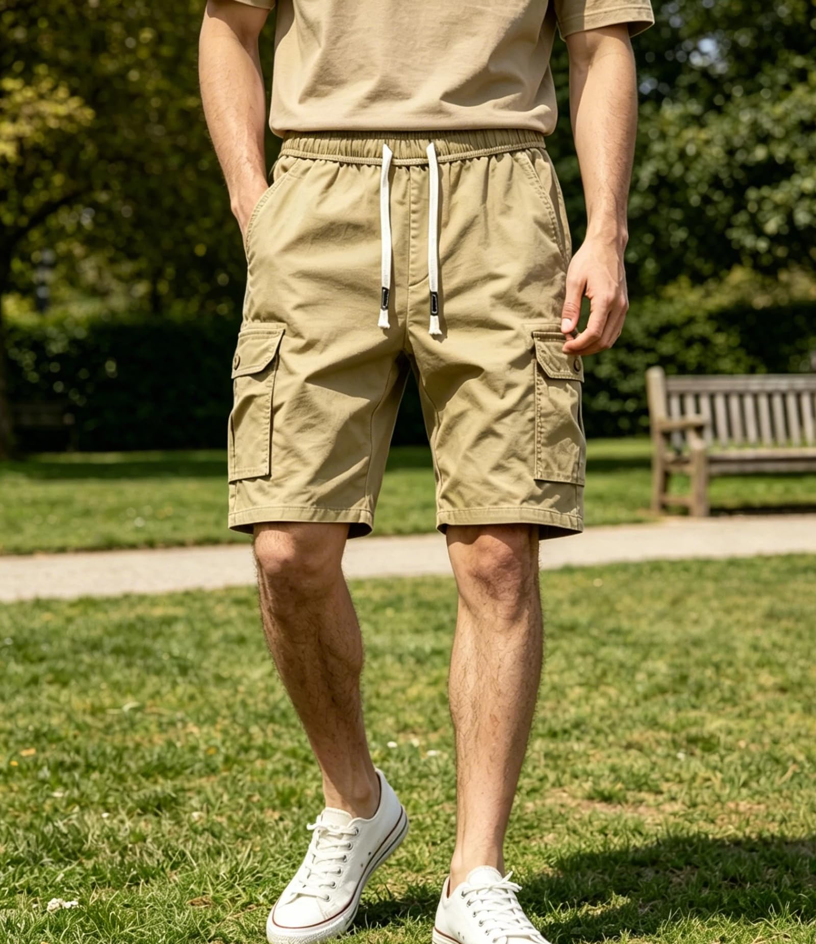 MakingDa Cotone Pantaloni Cargo Uomo Estivi Coulisse Vita Elasticizzata Tasca Utility Slim Fit Corsa Marcia Trekking Campeggio Bermuda Leggero Classico Sportivo Vacanza Spiaggia Short