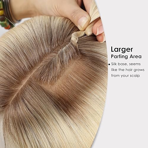 Miniatura 7 de HAIRCUBE Toppers de cabello humano para mujer, 100% Remy con flequillo, 150% de densidad, base de seda con clip, 2.8 x 5.1 in, 10 pulgadas, 1.23 oz,