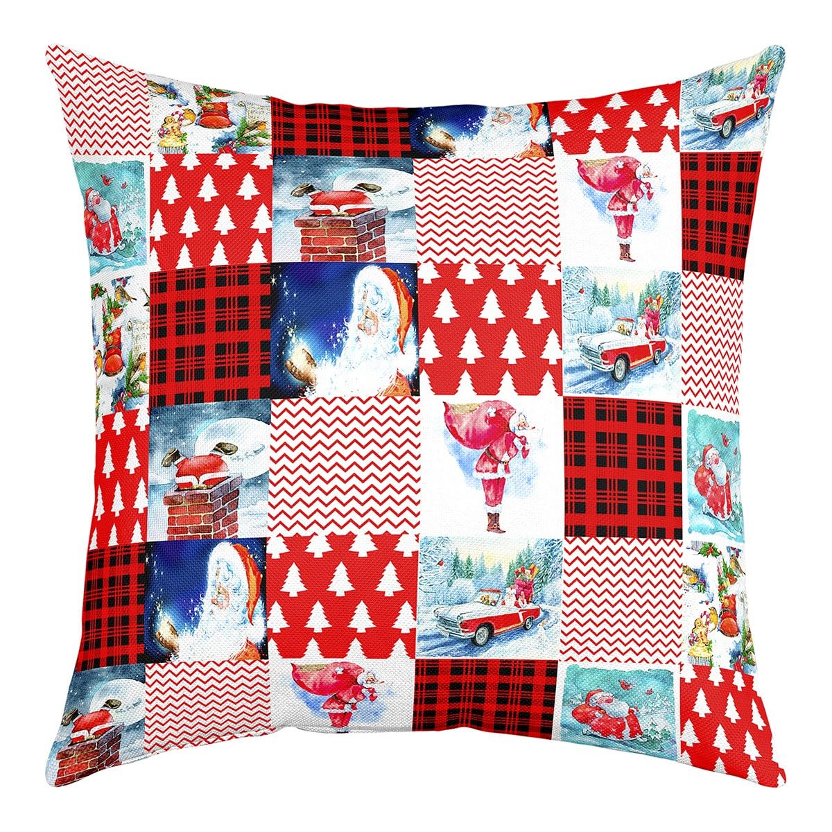 Fundas de almohada con temática navideña, fundas de cojín para niños, juego de 1 funda de almohada de Papá Noel, decoración suave, líneas geométricas, fundas de almohada decorativas, fundas de cojín